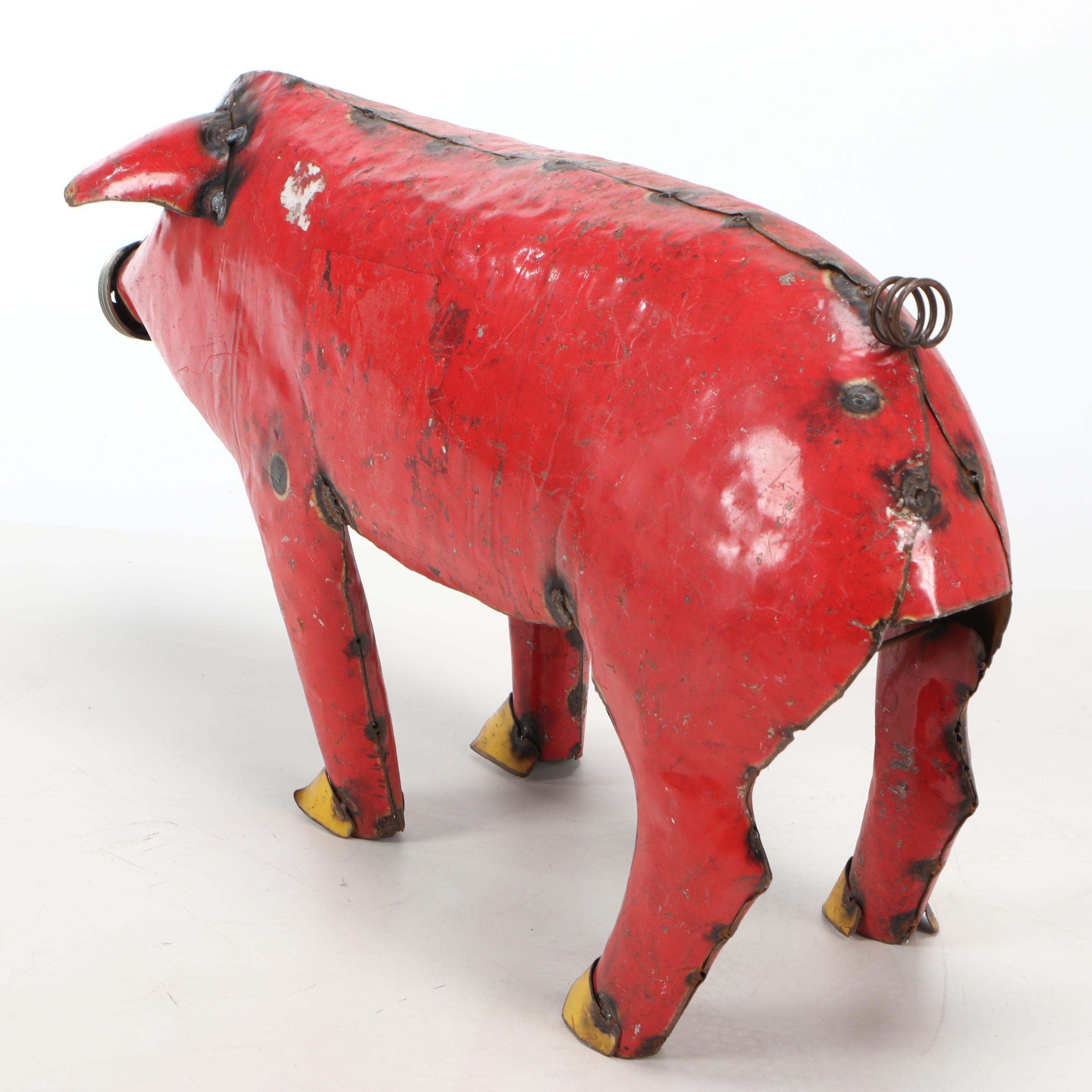 Mexican Folk Art Scrap Metal Pig Sculpture
