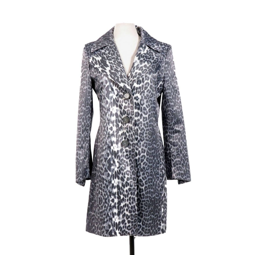 Tahari Snow Leopard Print Sateen Jacket with Notch Collar