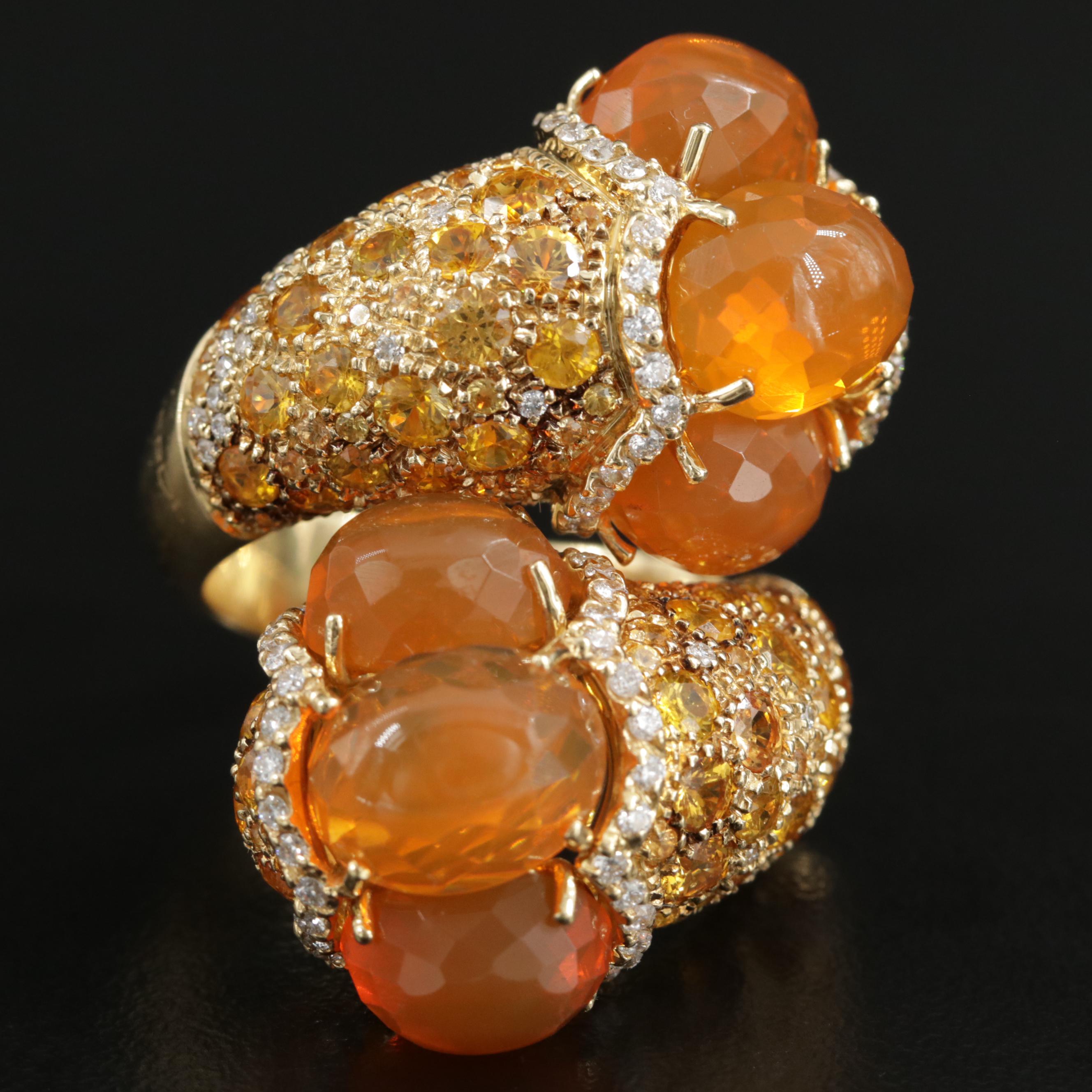 Verdi Gioielli 18K Gold Fire Opal, 14.00 CTW Yellow Sapphire and Diamond Ring