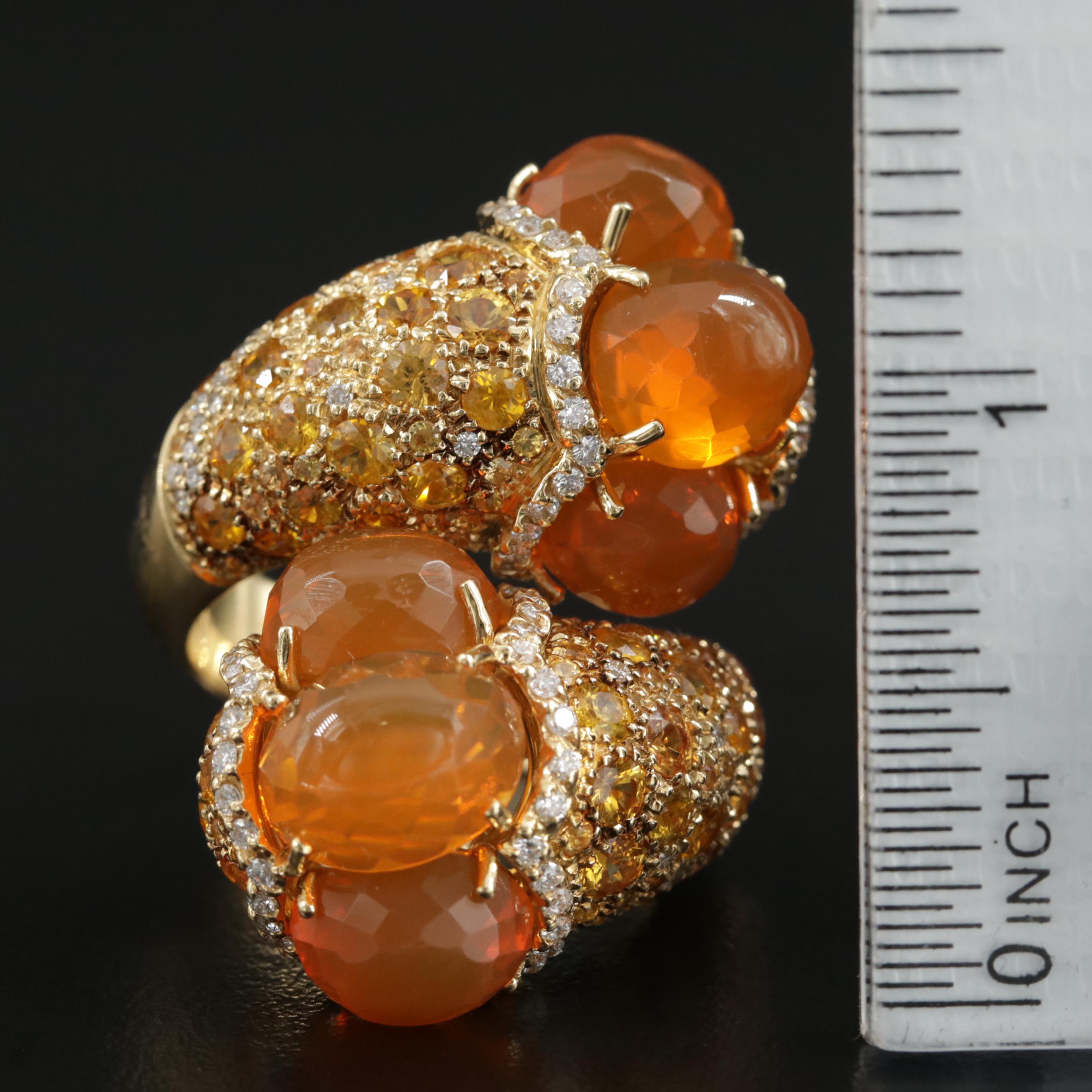 Verdi Gioielli 18K Gold Fire Opal, 14.00 CTW Yellow Sapphire and Diamond Ring
