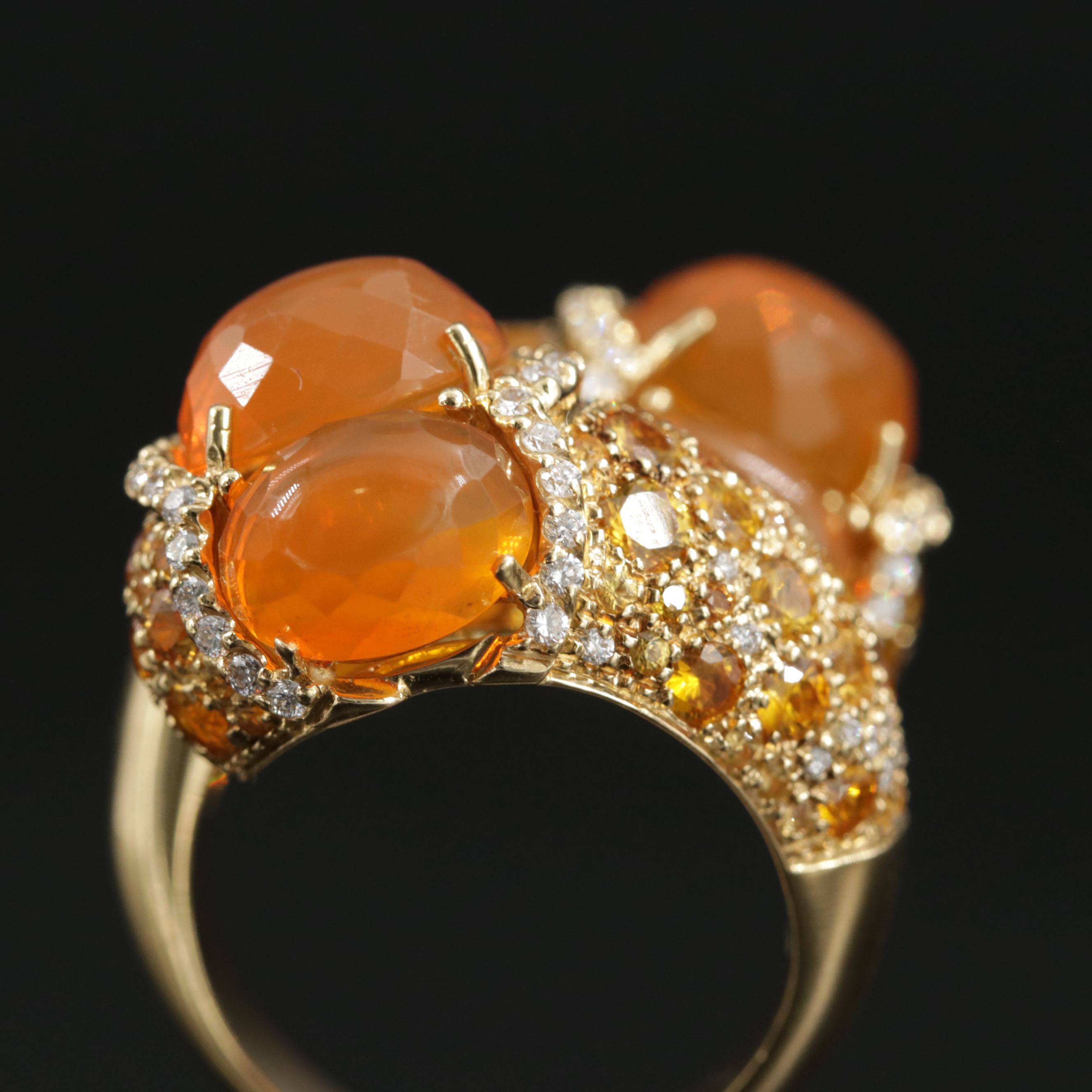 Verdi Gioielli 18K Gold Fire Opal, 14.00 CTW Yellow Sapphire and Diamond Ring