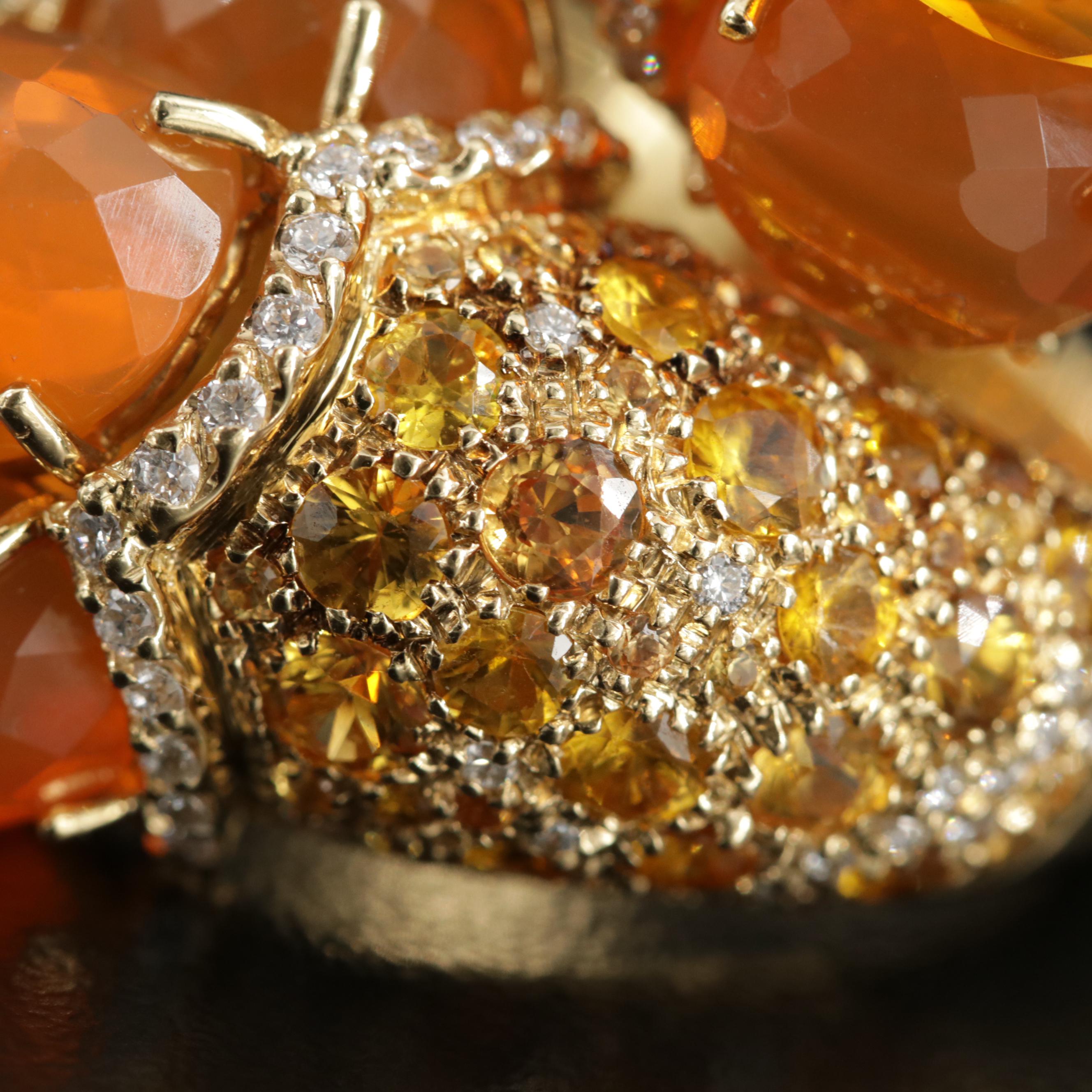 Verdi Gioielli 18K Gold Fire Opal, 14.00 CTW Yellow Sapphire and Diamond Ring