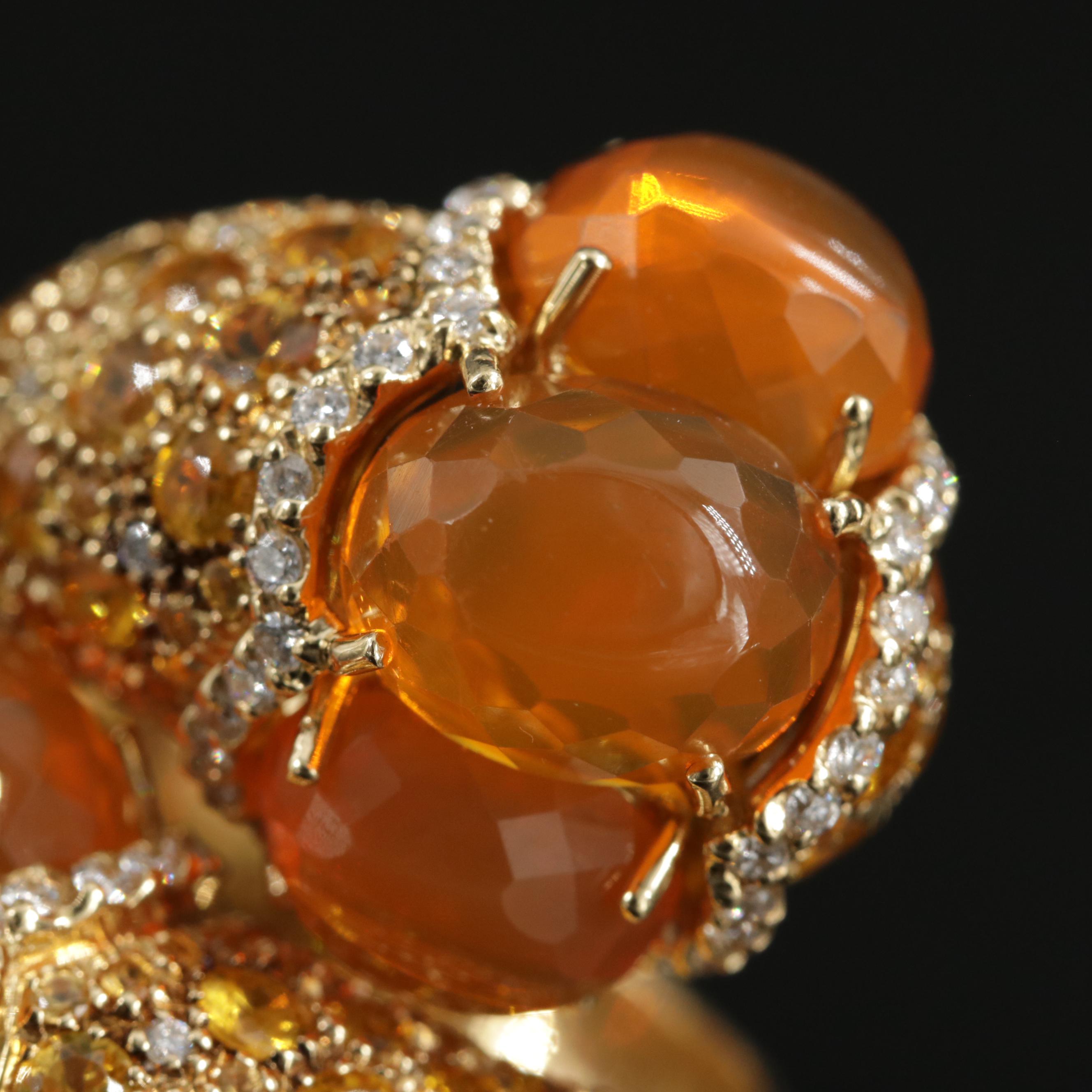 Verdi Gioielli 18K Gold Fire Opal, 14.00 CTW Yellow Sapphire and Diamond Ring