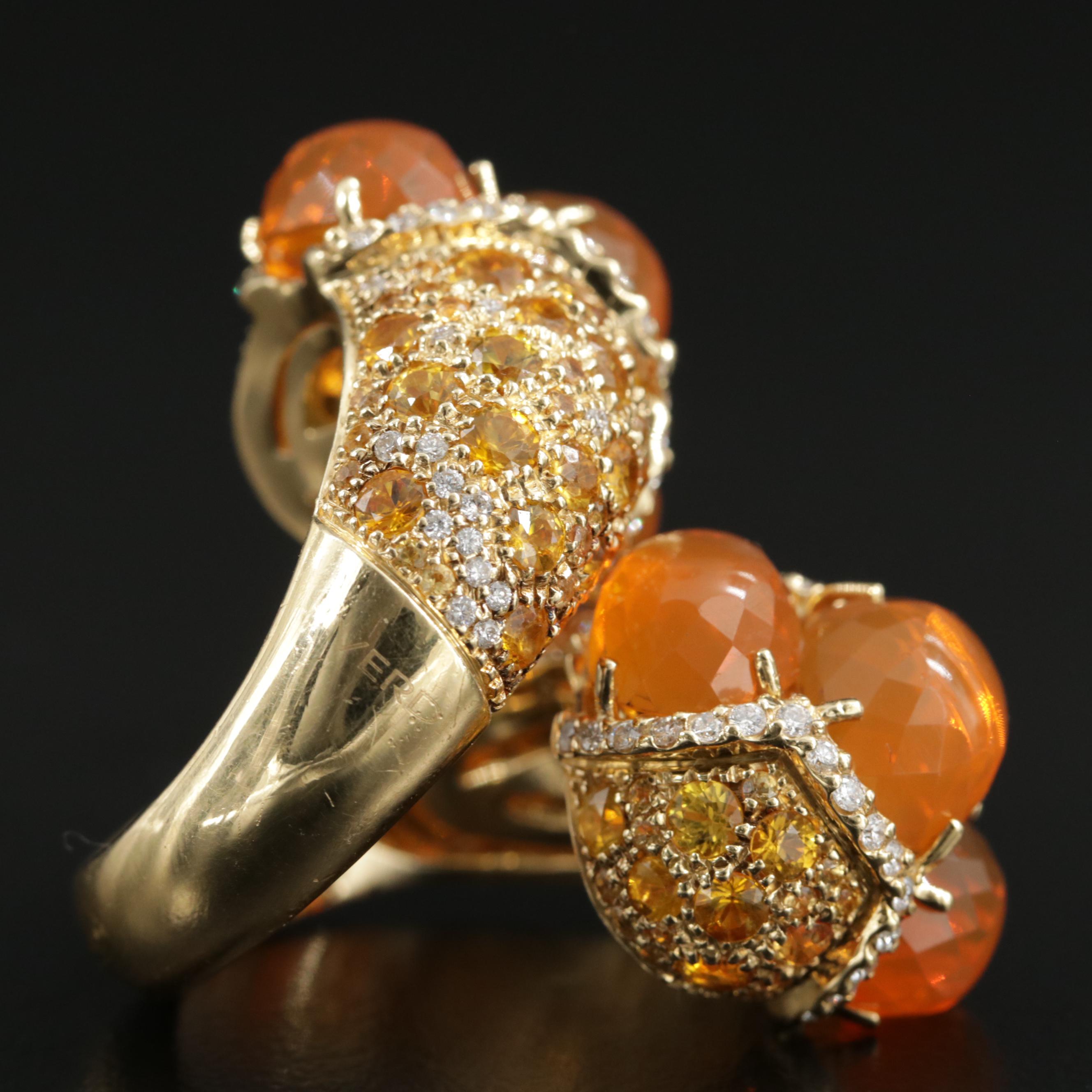 Verdi Gioielli 18K Gold Fire Opal, 14.00 CTW Yellow Sapphire and Diamond Ring