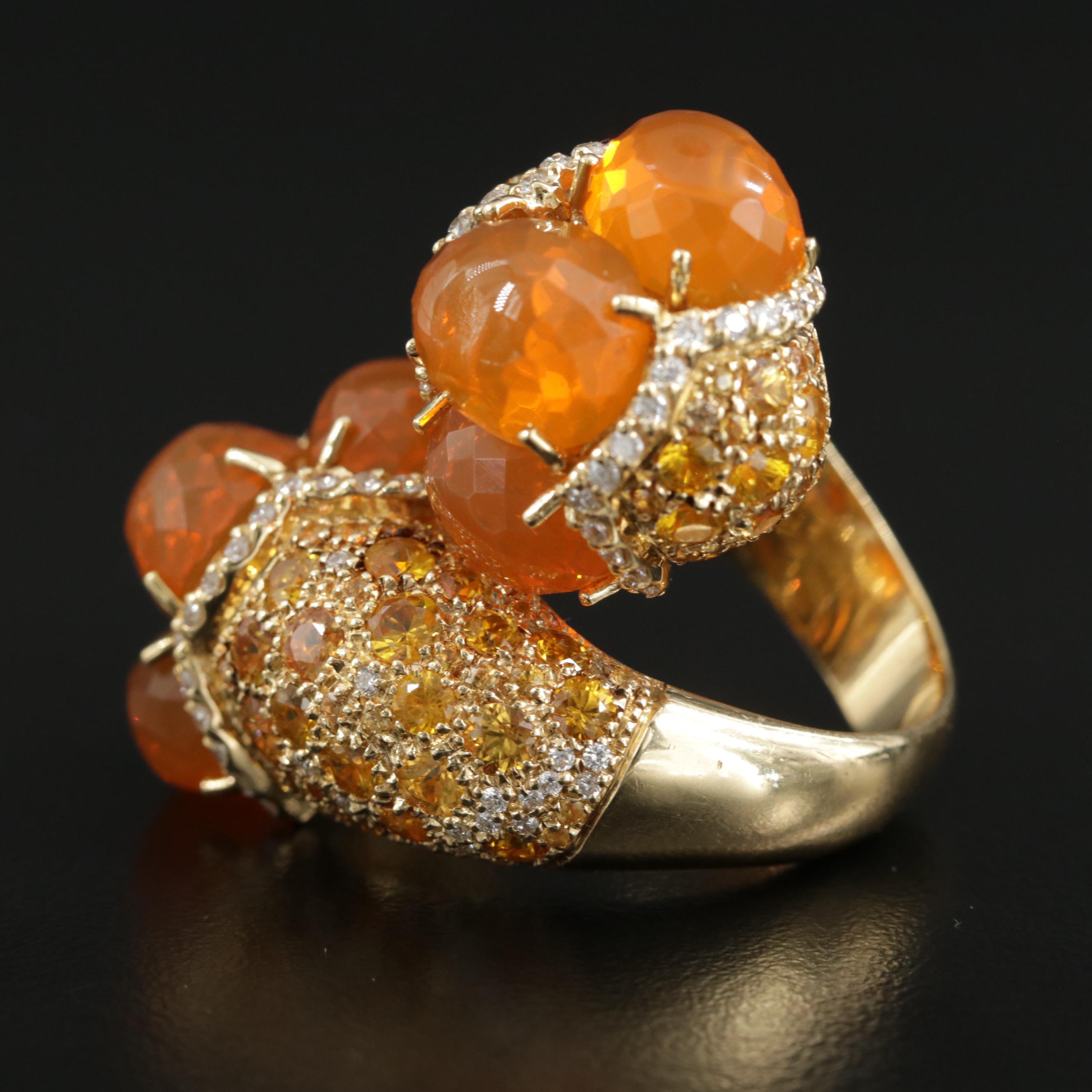 Verdi Gioielli 18K Gold Fire Opal, 14.00 CTW Yellow Sapphire and Diamond Ring