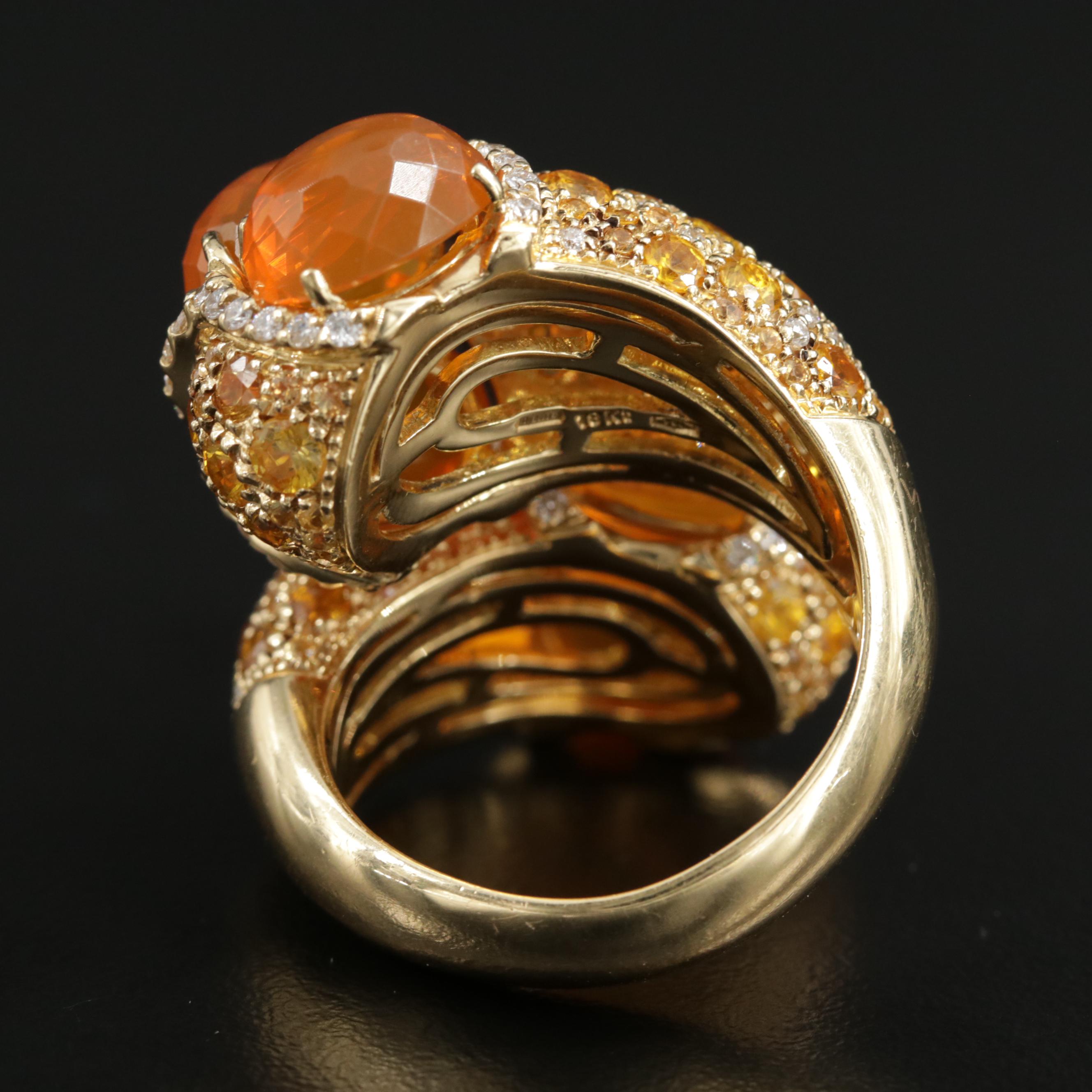 Verdi Gioielli 18K Gold Fire Opal, 14.00 CTW Yellow Sapphire and Diamond Ring