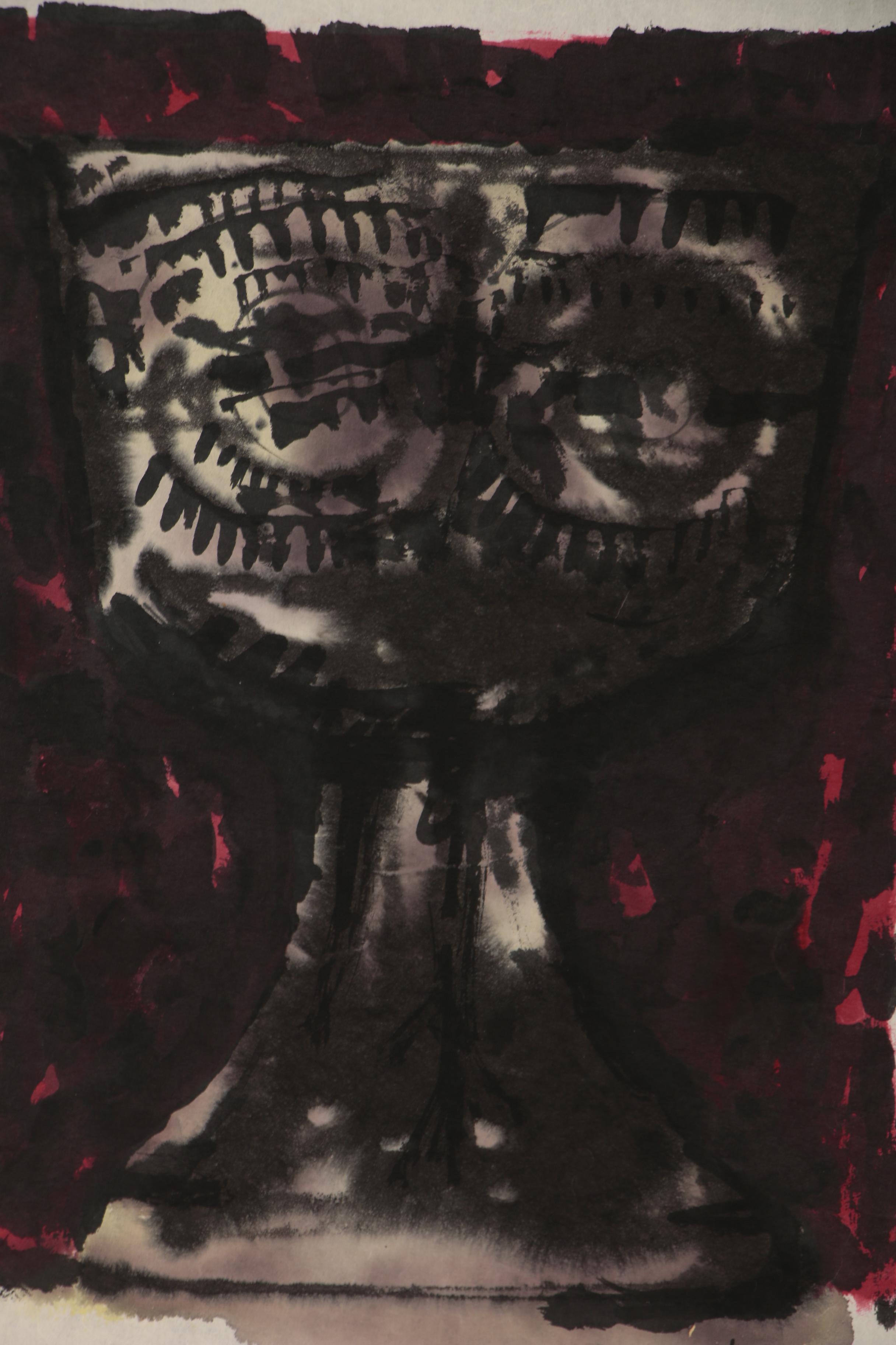 Leonard Maurer Abstract Mixed Media Painting, Mid-20th Century