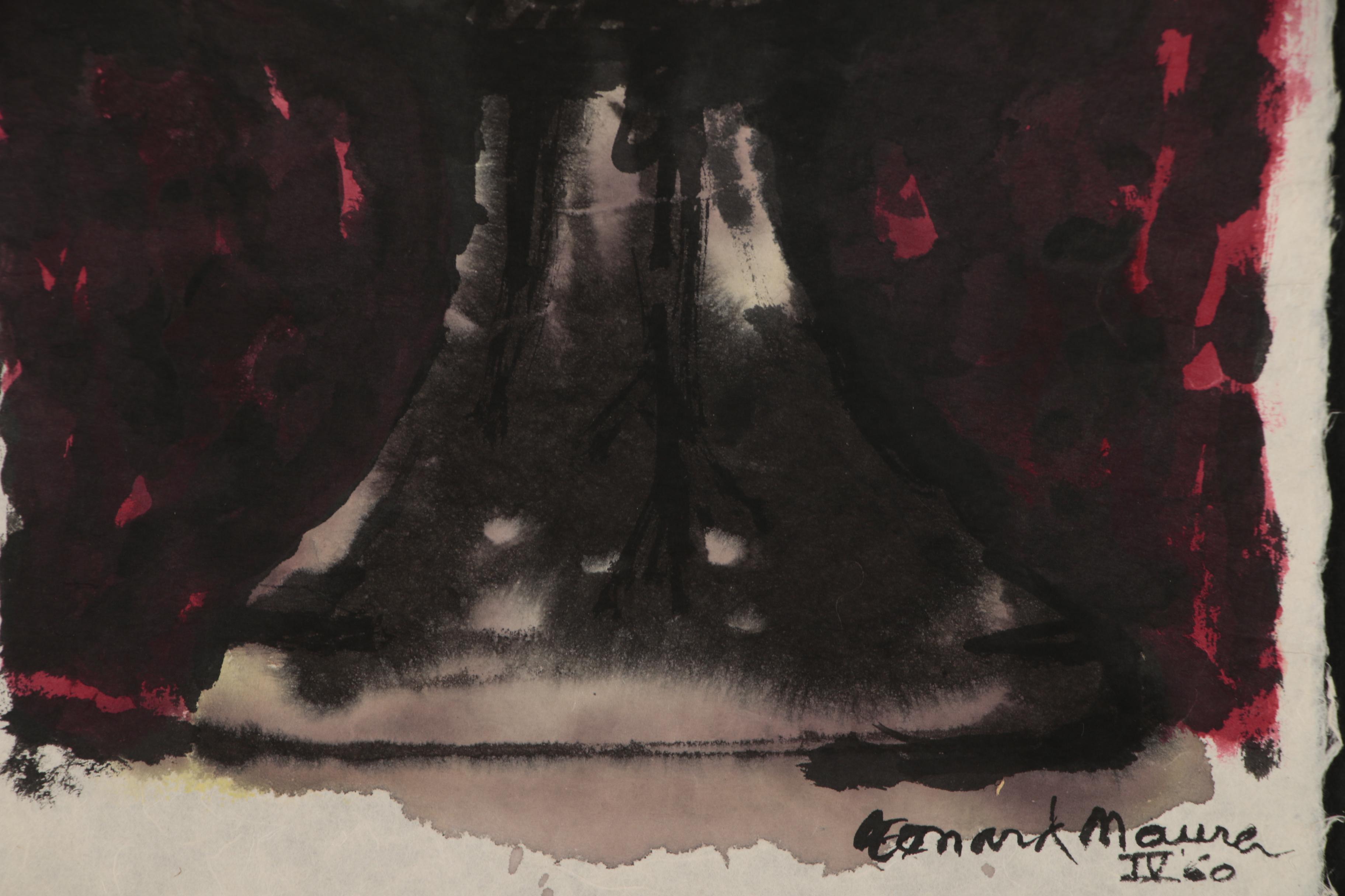 Leonard Maurer Abstract Mixed Media Painting, Mid-20th Century