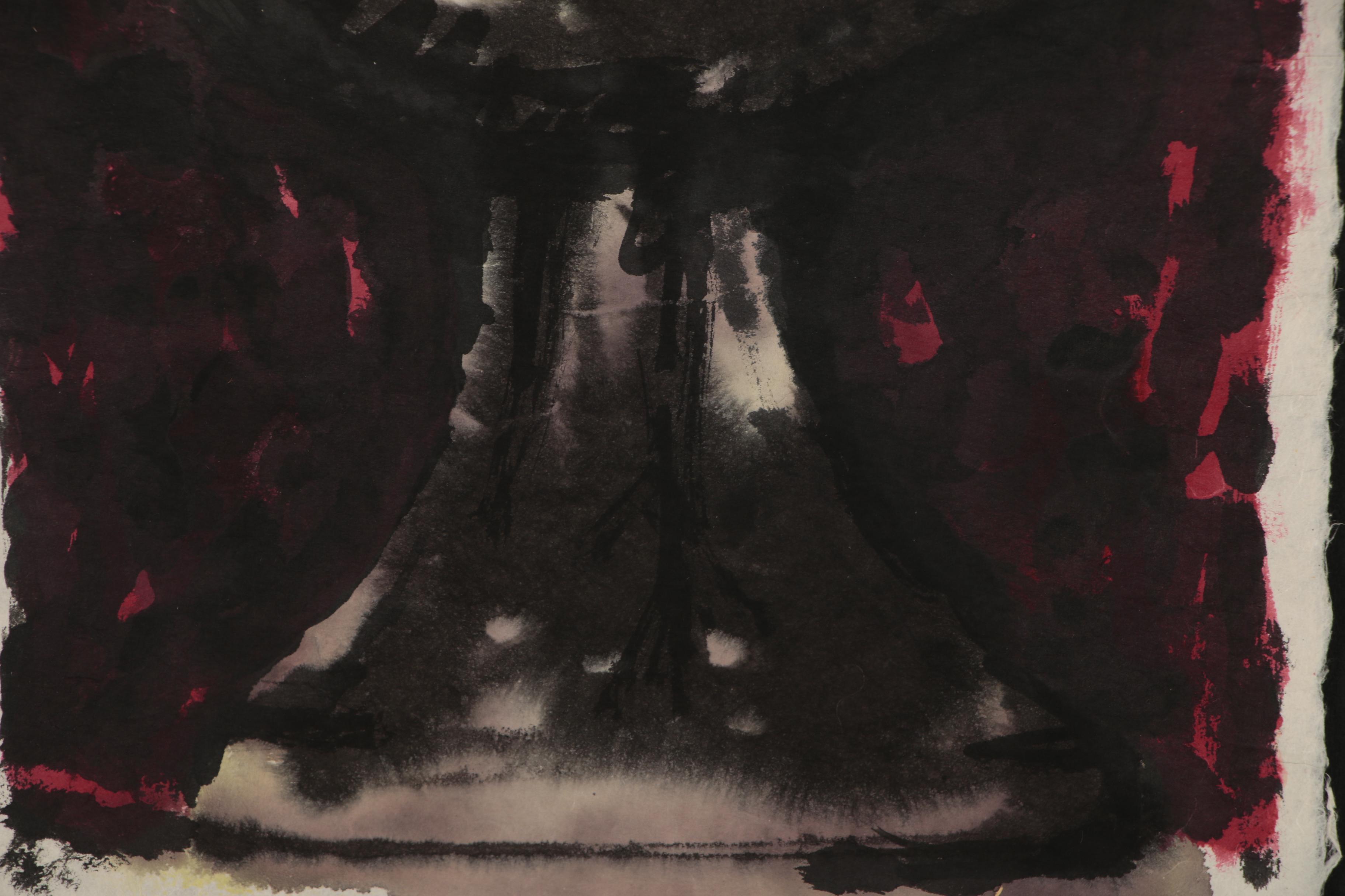 Leonard Maurer Abstract Mixed Media Painting, Mid-20th Century