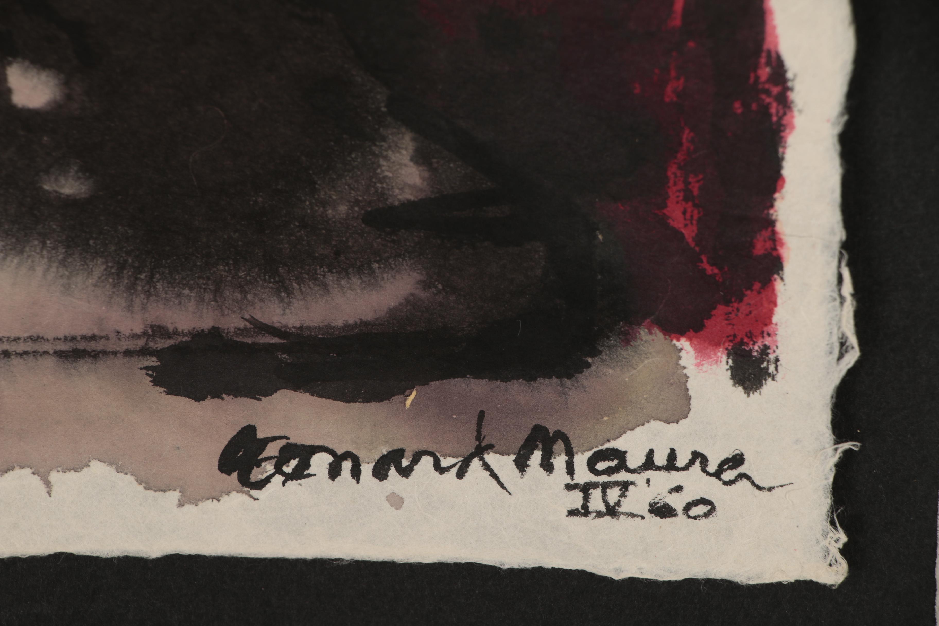 Leonard Maurer Abstract Mixed Media Painting, Mid-20th Century