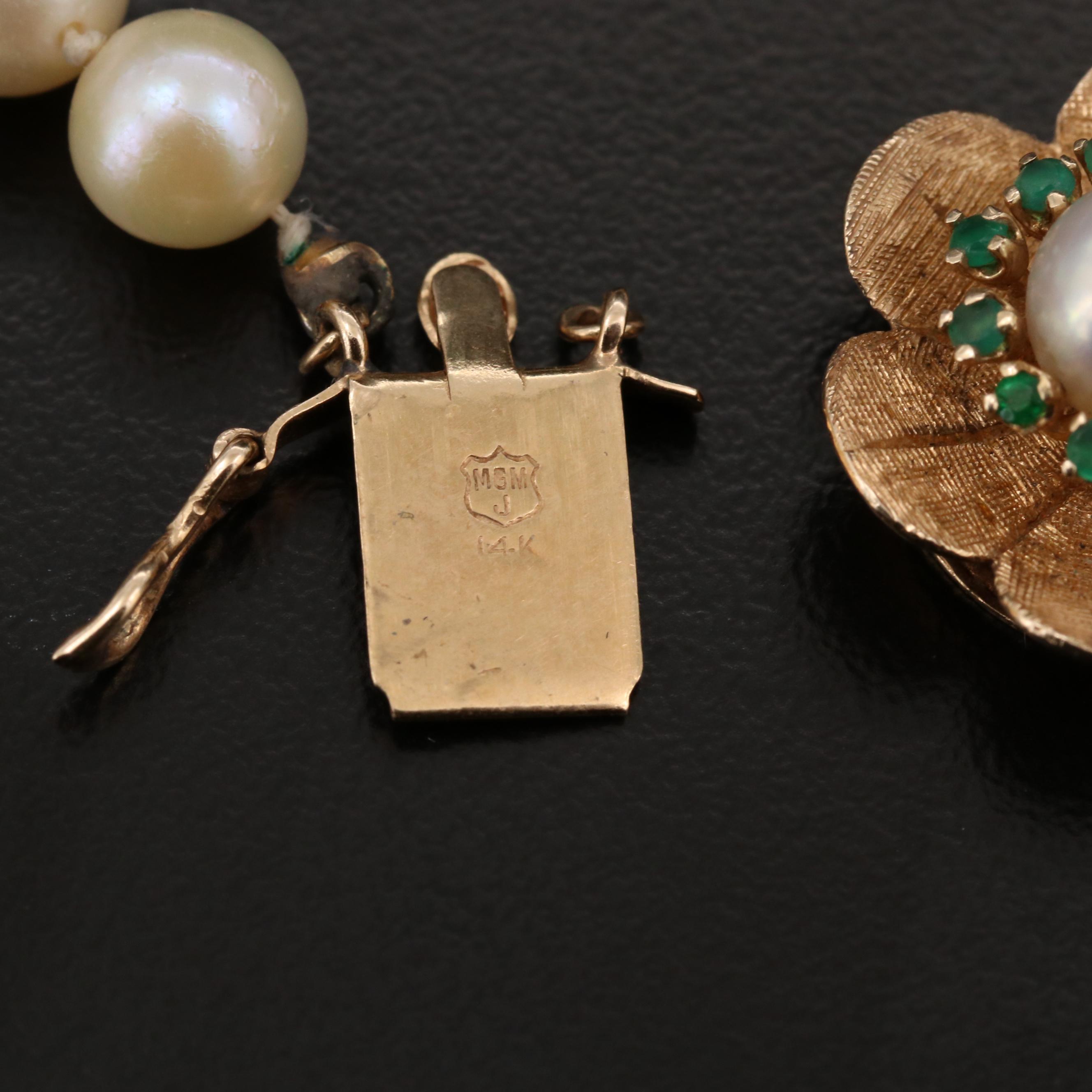 Single Strand Pearl Necklace with 14K Gold Chalcedony Clasp