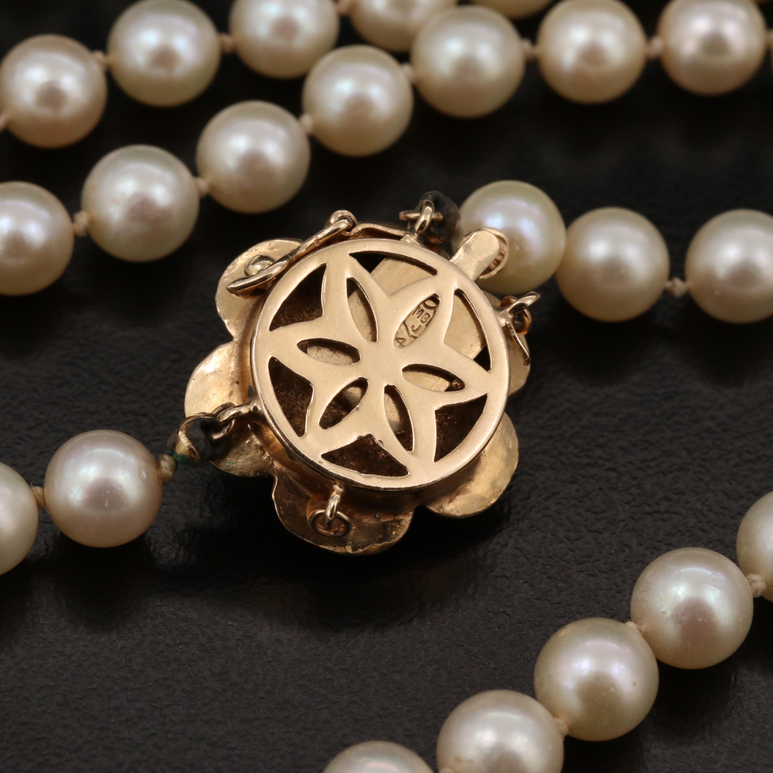 Single Strand Pearl Necklace with 14K Gold Chalcedony Clasp