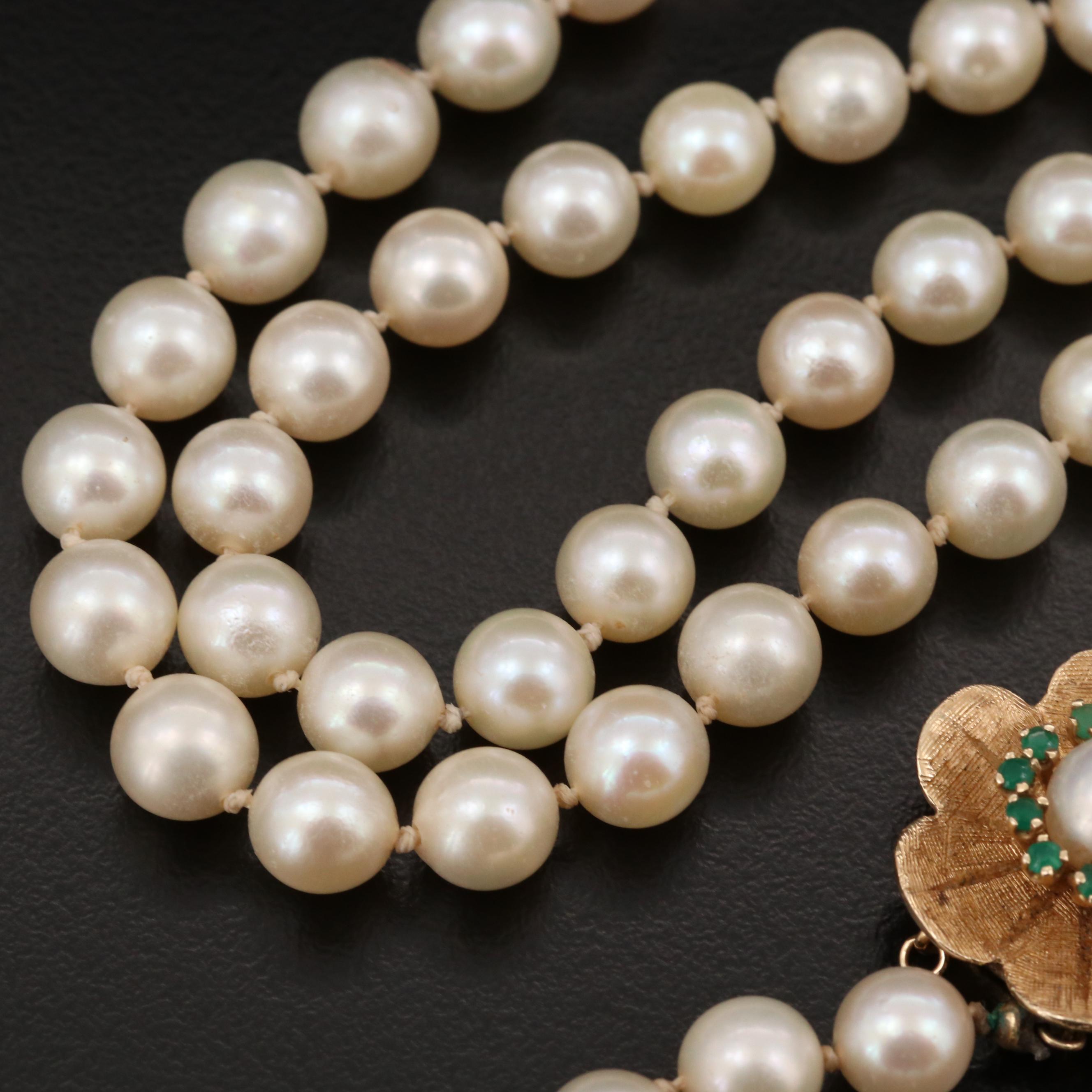 Single Strand Pearl Necklace with 14K Gold Chalcedony Clasp