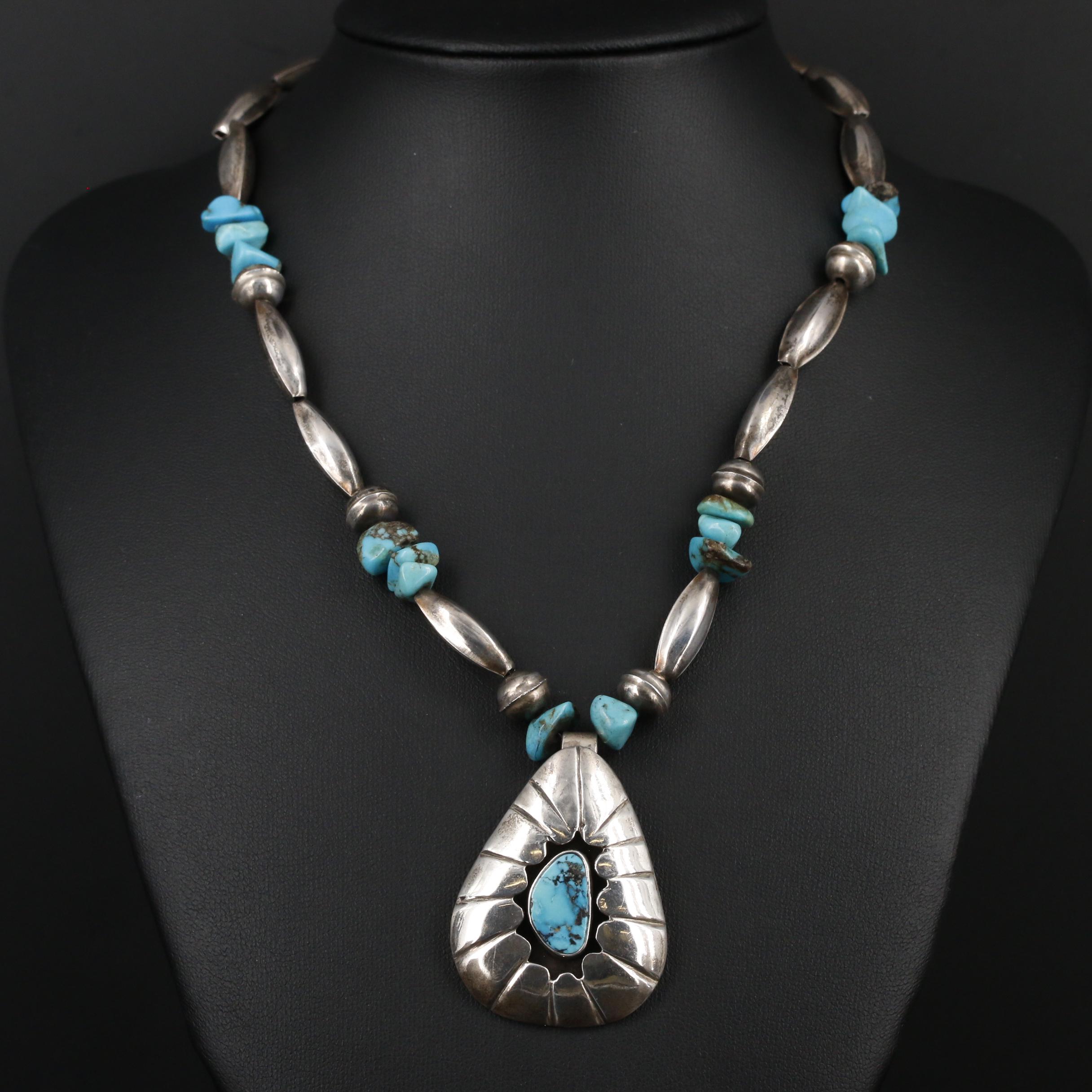 Corbet Joe Navajo Diné Sterling Turquoise Enhancer Pendant Necklace