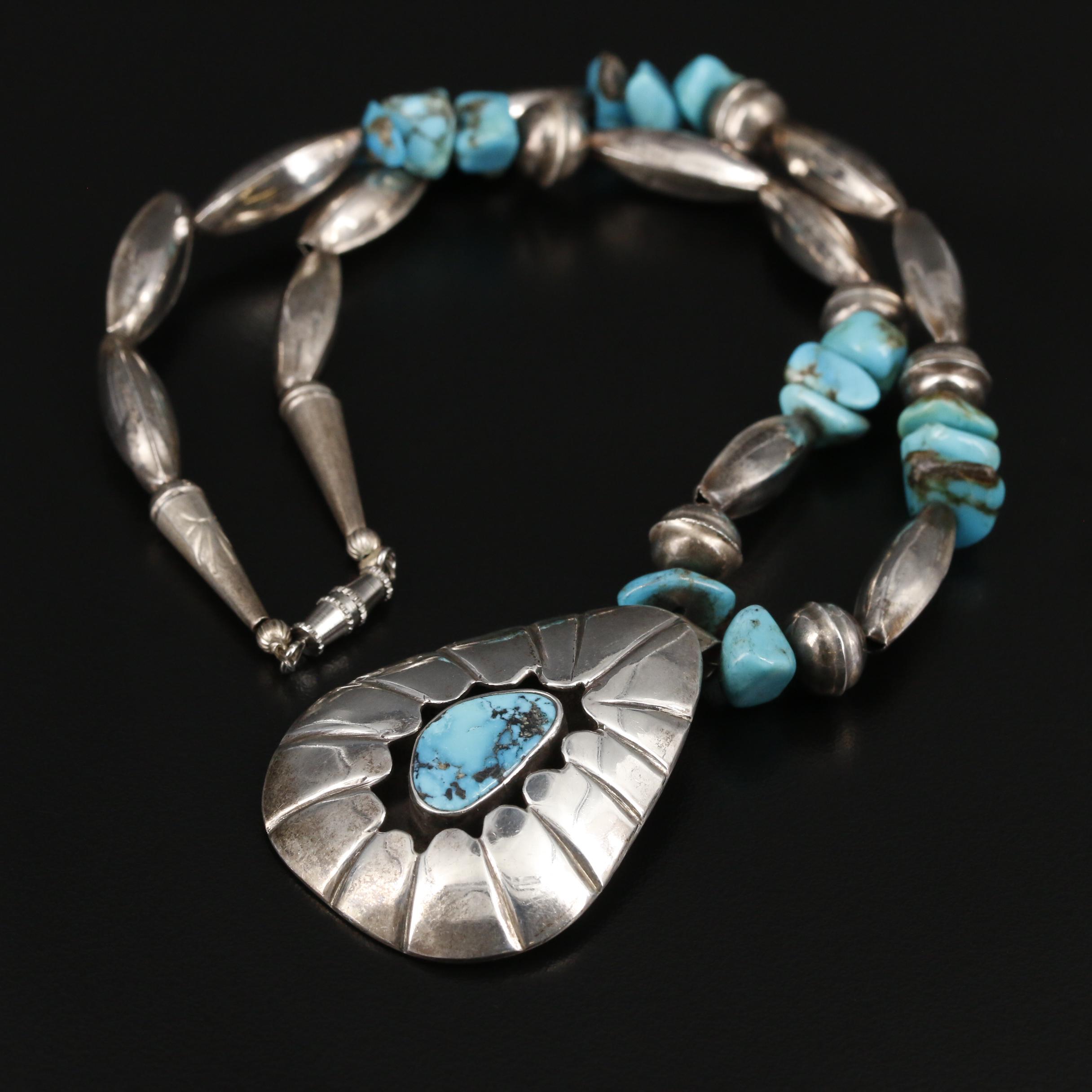 Corbet Joe Navajo Diné Sterling Turquoise Enhancer Pendant Necklace