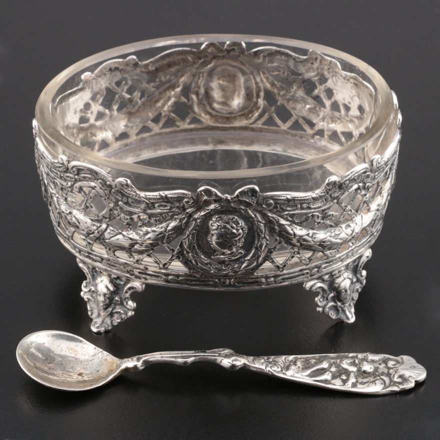 German 800 Silver Salt Cellar and Spoon