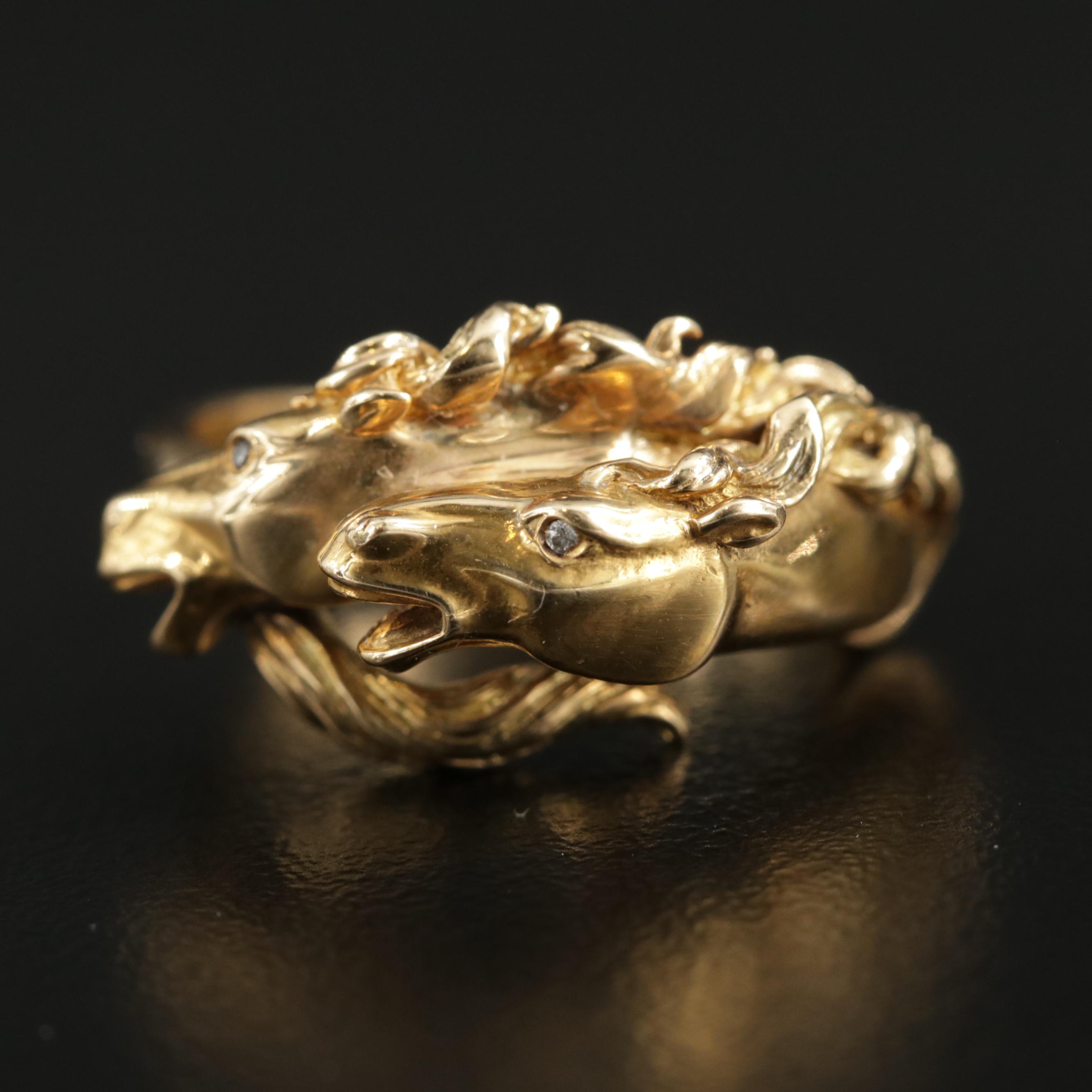 Carrera Y Carrera 18K Yellow Gold Double Horse Head Ring