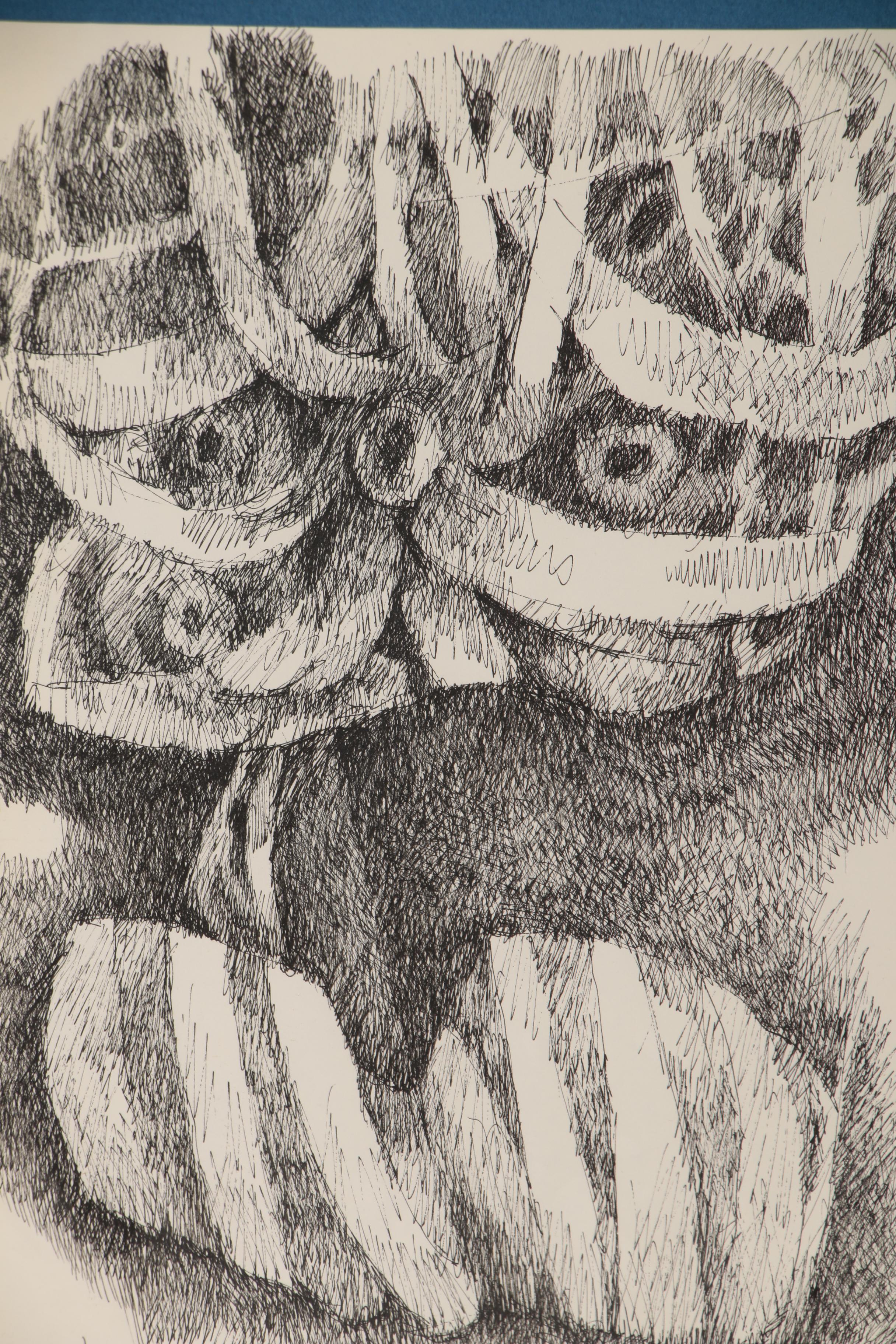 Leonard Maurer Abstract Ink Drawing, 1973