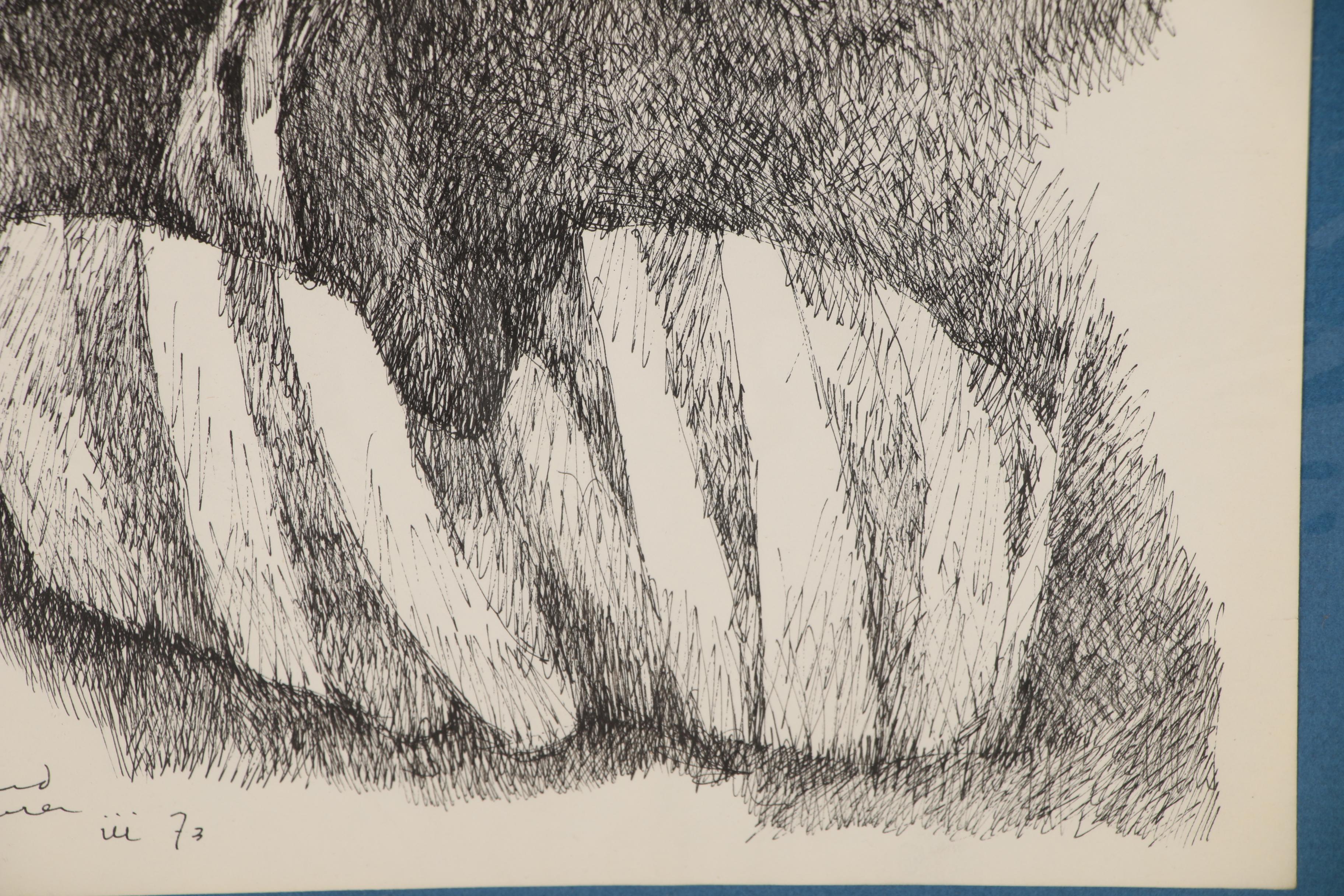 Leonard Maurer Abstract Ink Drawing, 1973