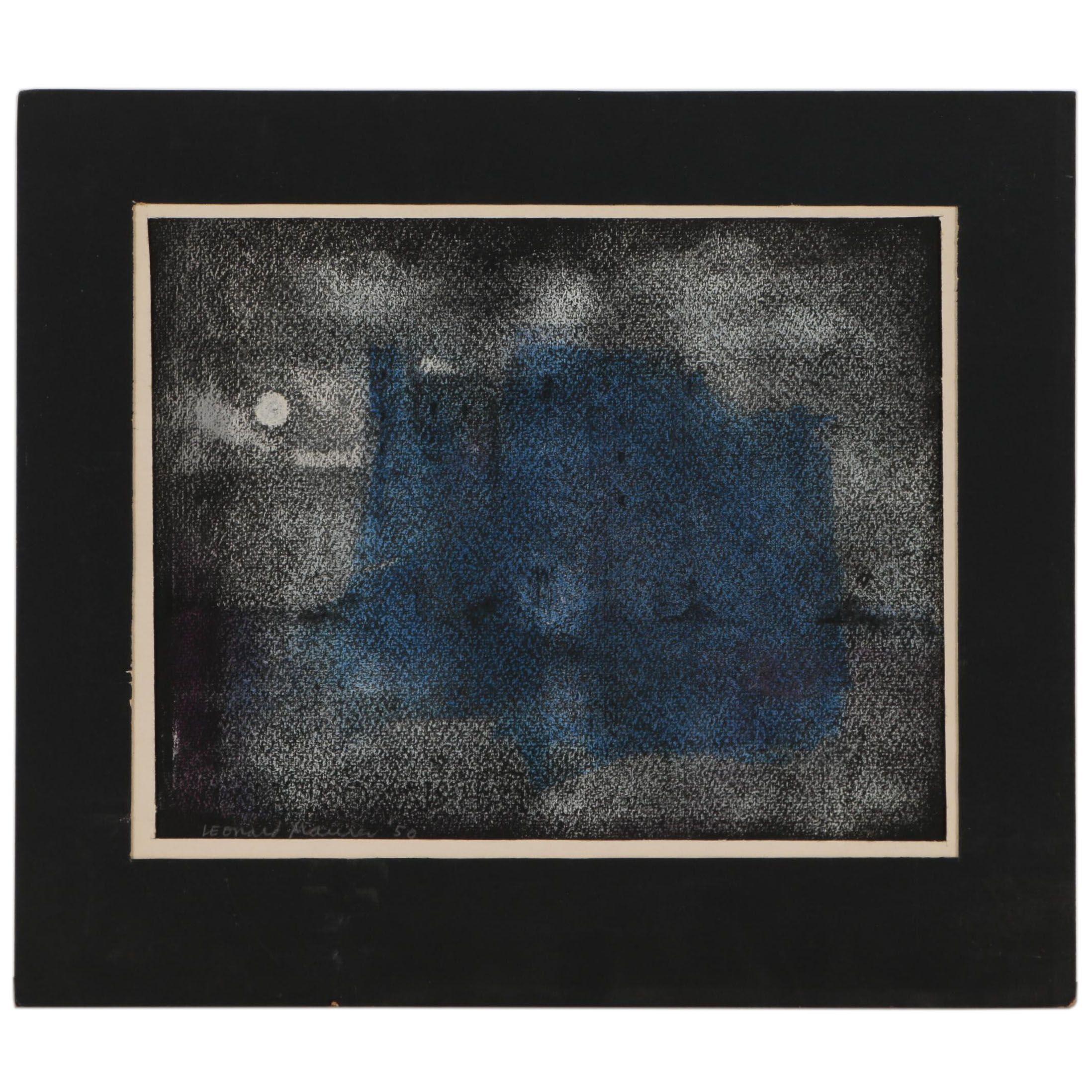 Leonard Maurer Gouache Painting "Night Castle", 1950