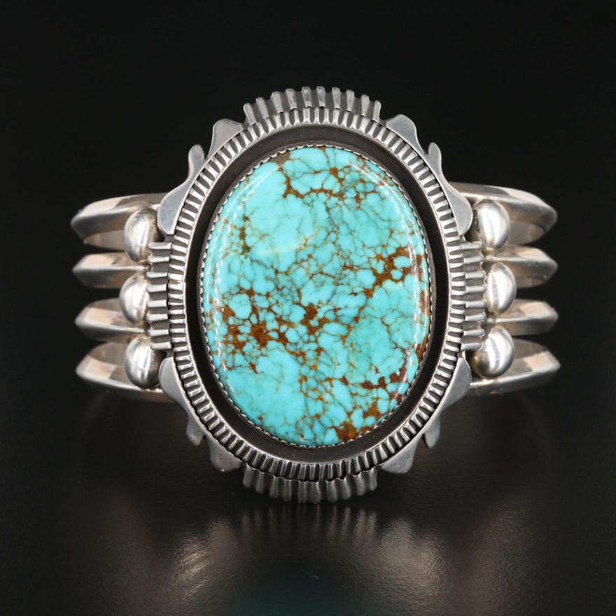 George Begay Navajo Diné Sterling Silver Turquoise Cuff Bracelet