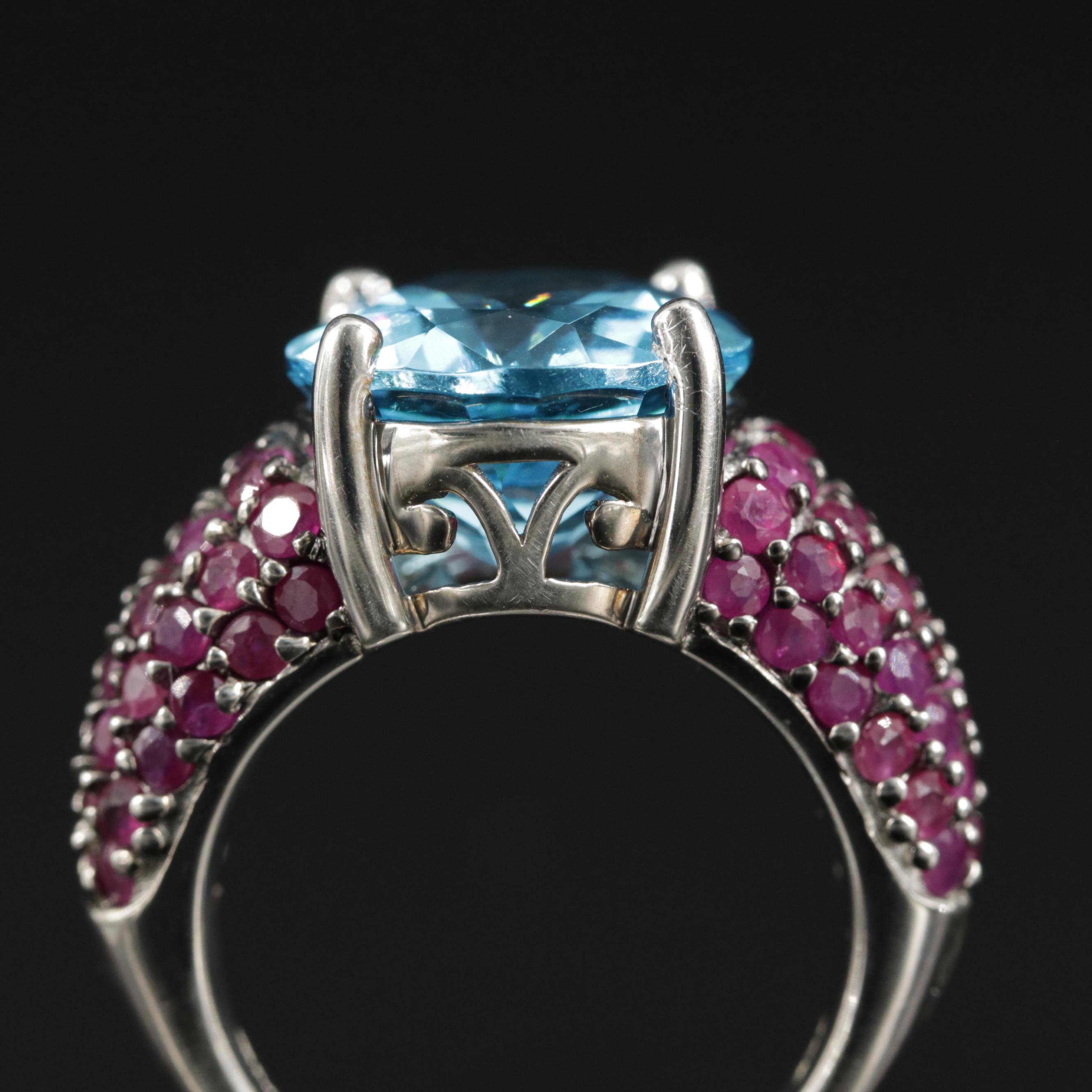 Sterling Silver Blue Topaz and Ruby Ring