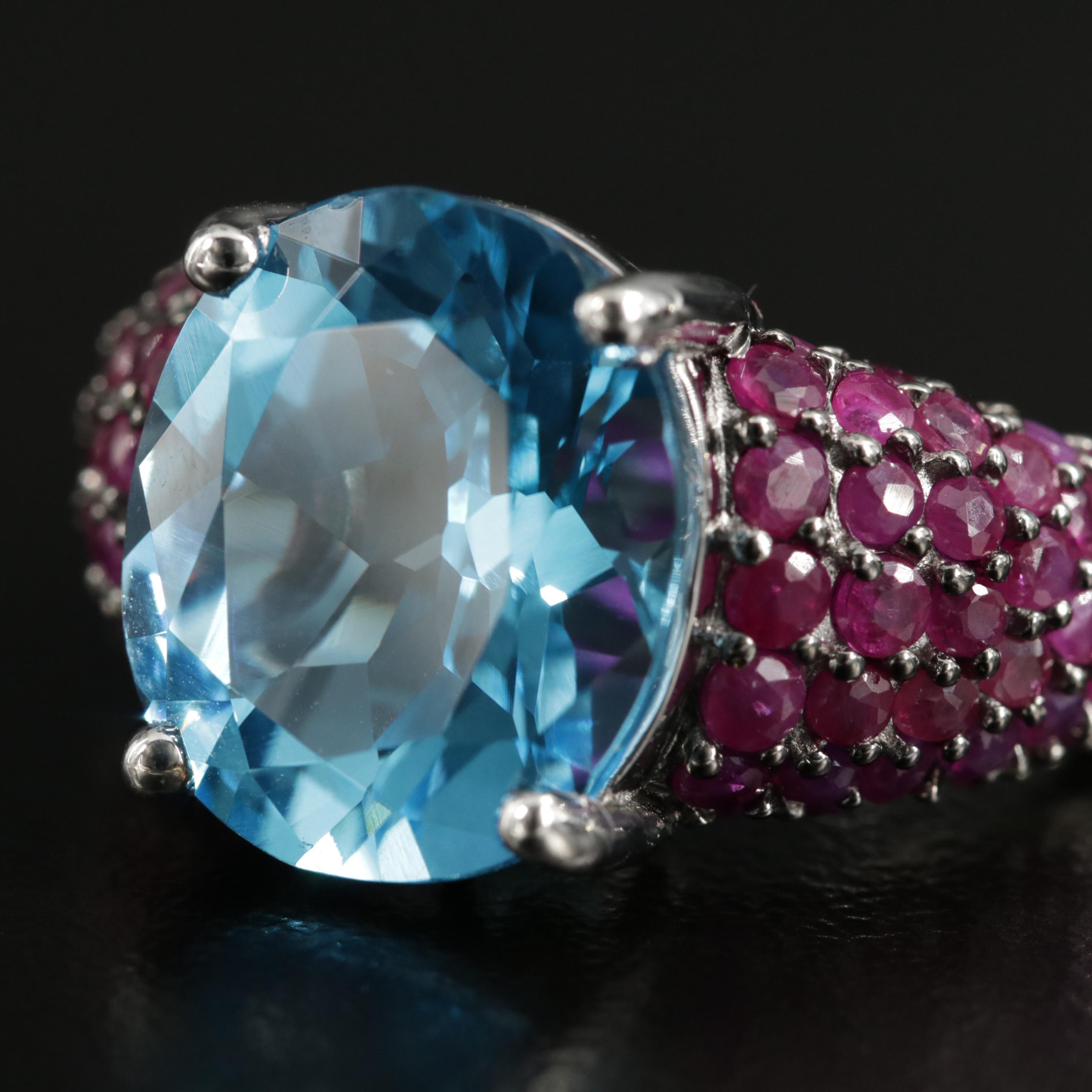 Sterling Silver Blue Topaz and Ruby Ring