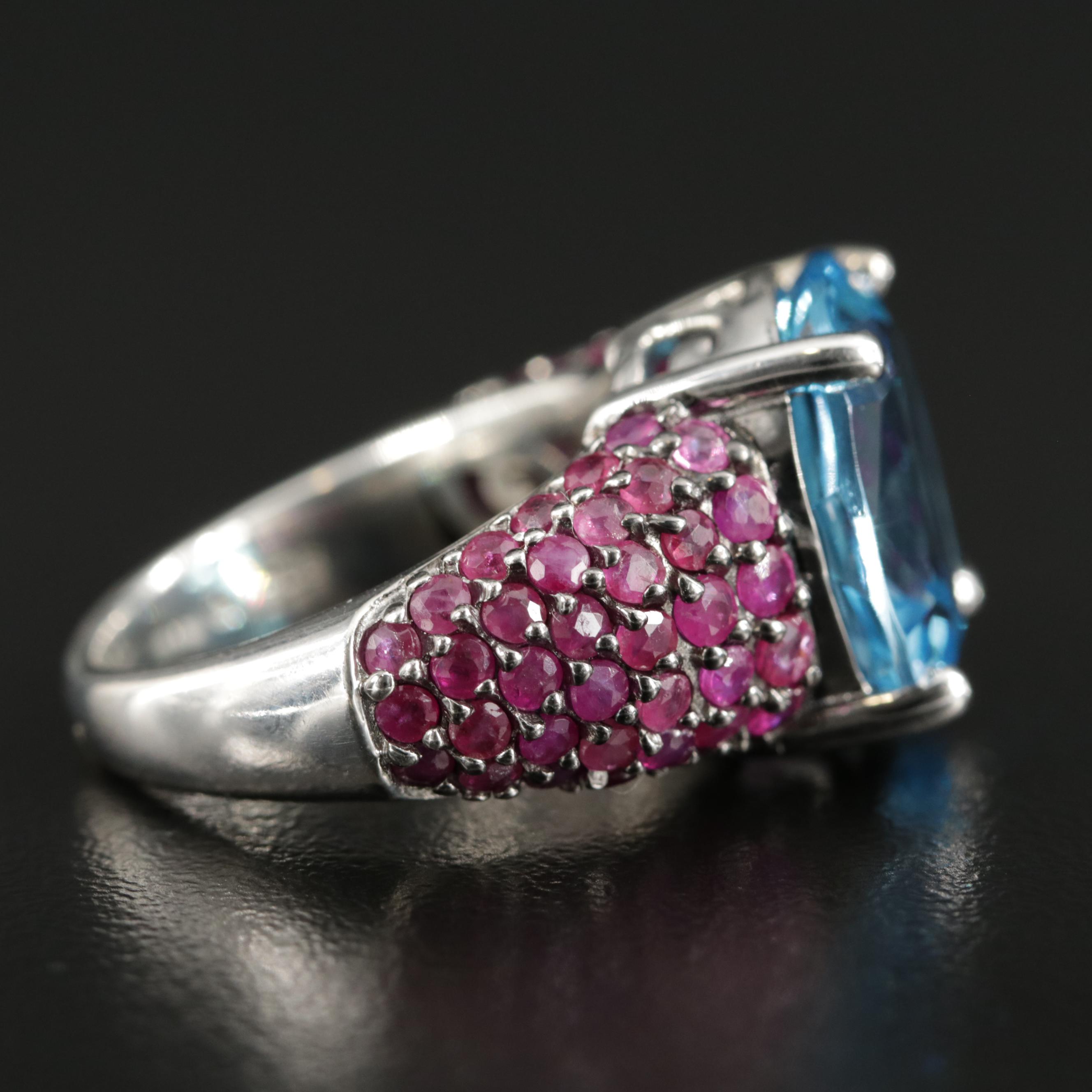 Sterling Silver Blue Topaz and Ruby Ring