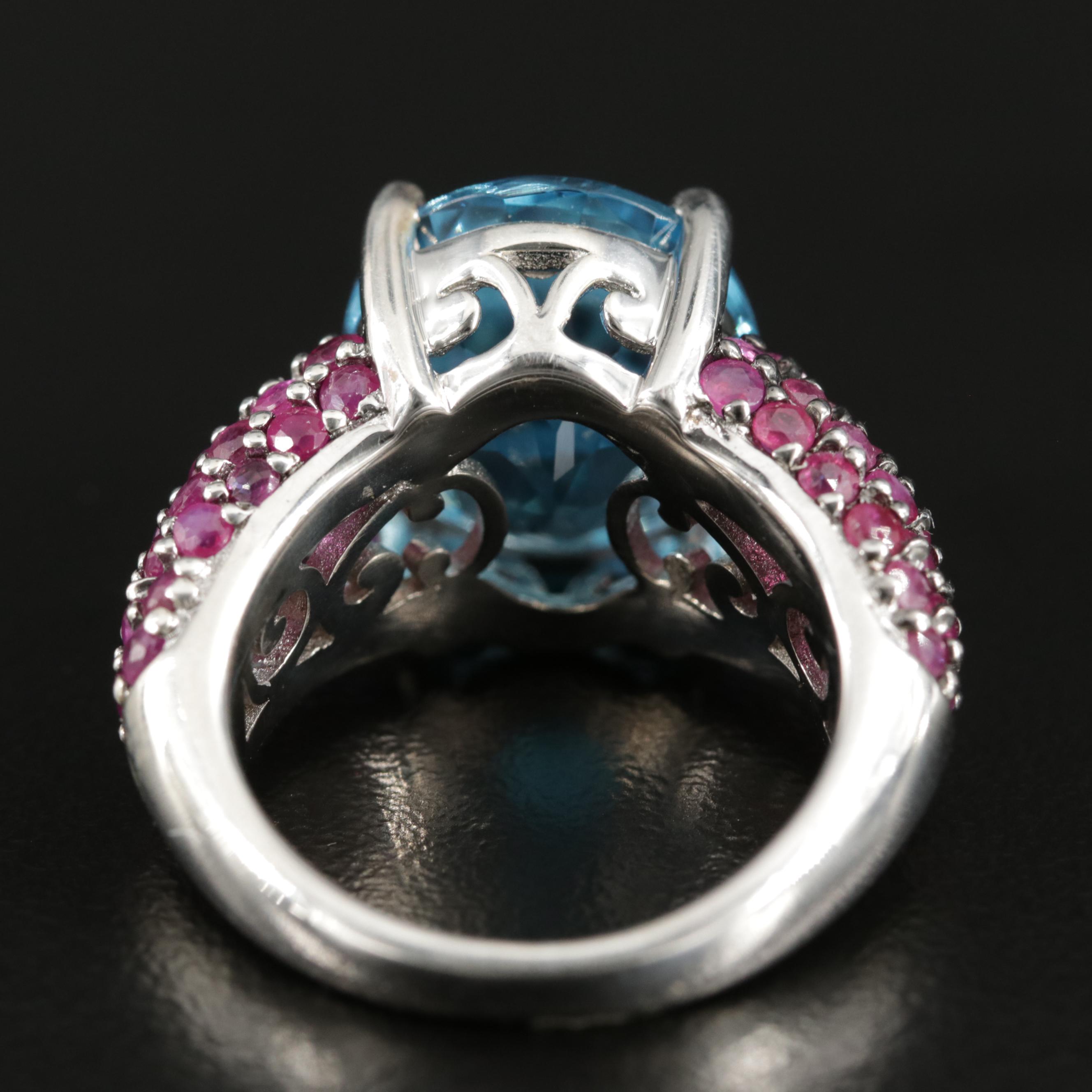 Sterling Silver Blue Topaz and Ruby Ring
