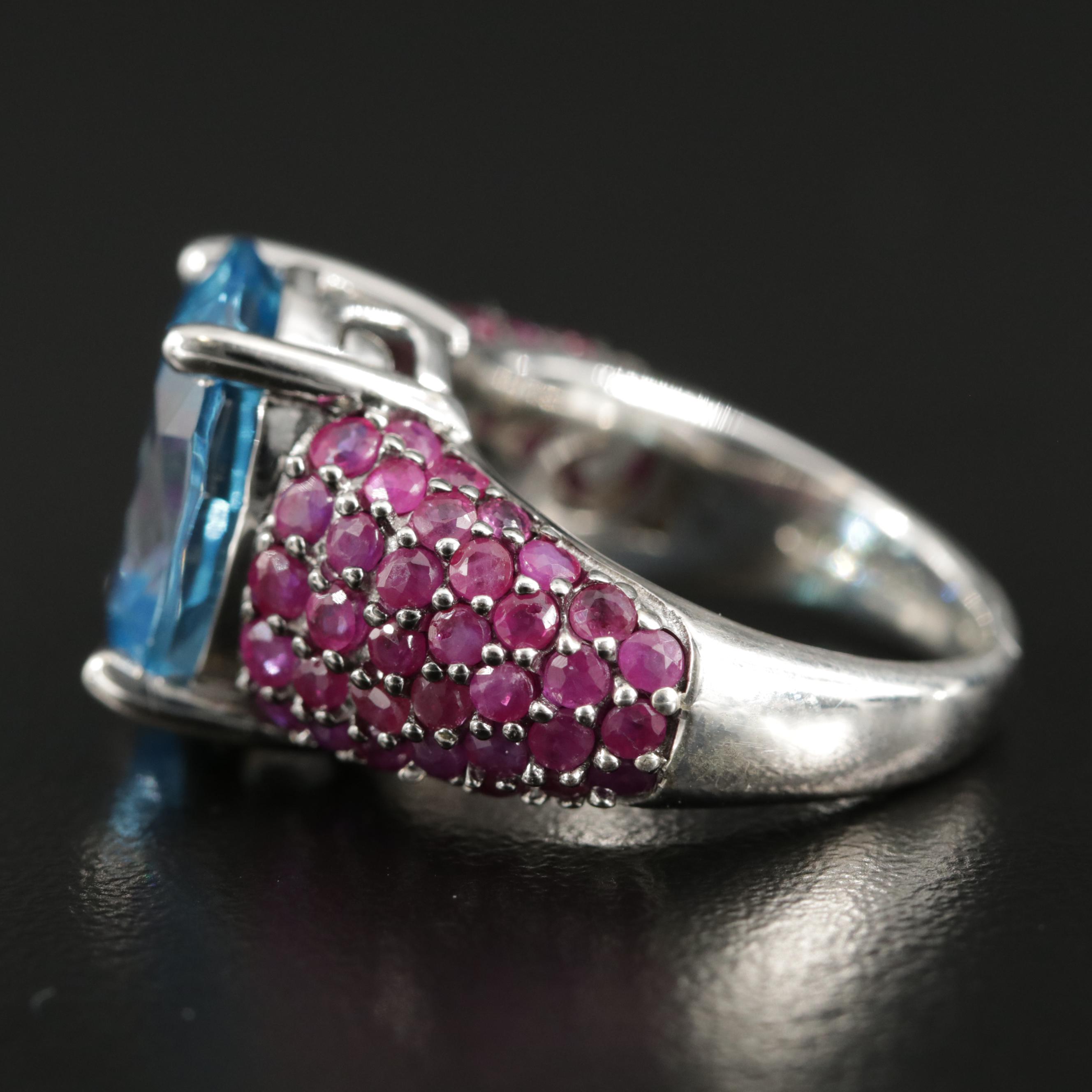 Sterling Silver Blue Topaz and Ruby Ring