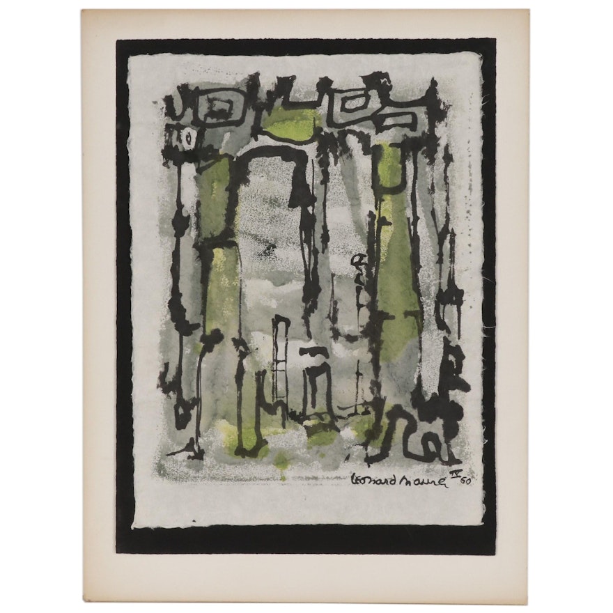 Leonard Maurer Abstract Ink and Watercolor Painting, 1960