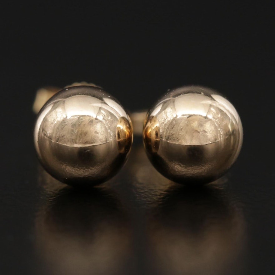 14K Yellow Gold Sphere Stud Earrings