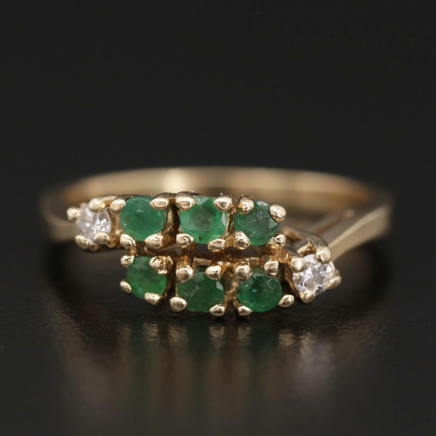 14K Yellow Gold Emerald and Diamond Ring