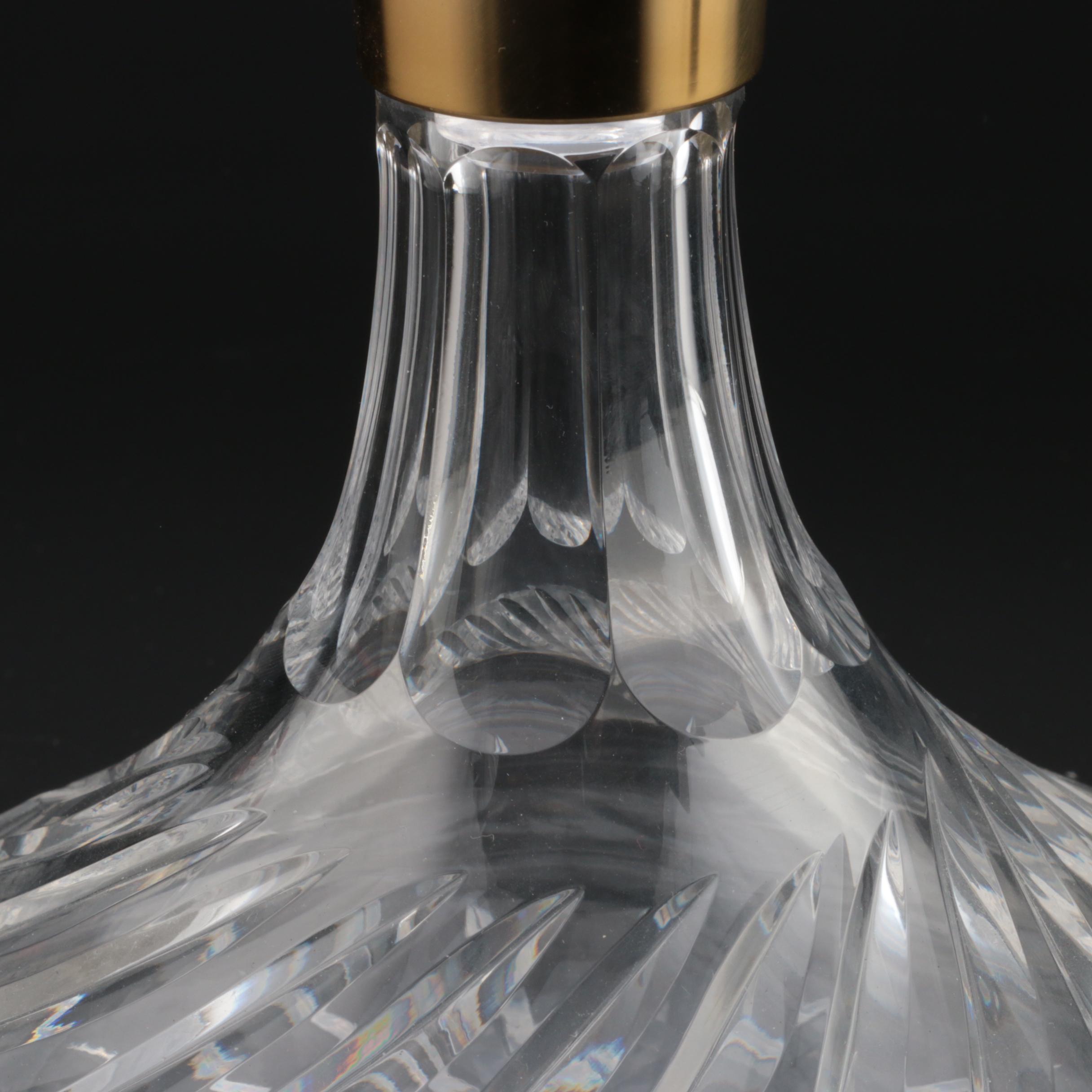 Waterford Crystal Bar Set with Ships Decanter, Old Fashioneds, and Wood Tray