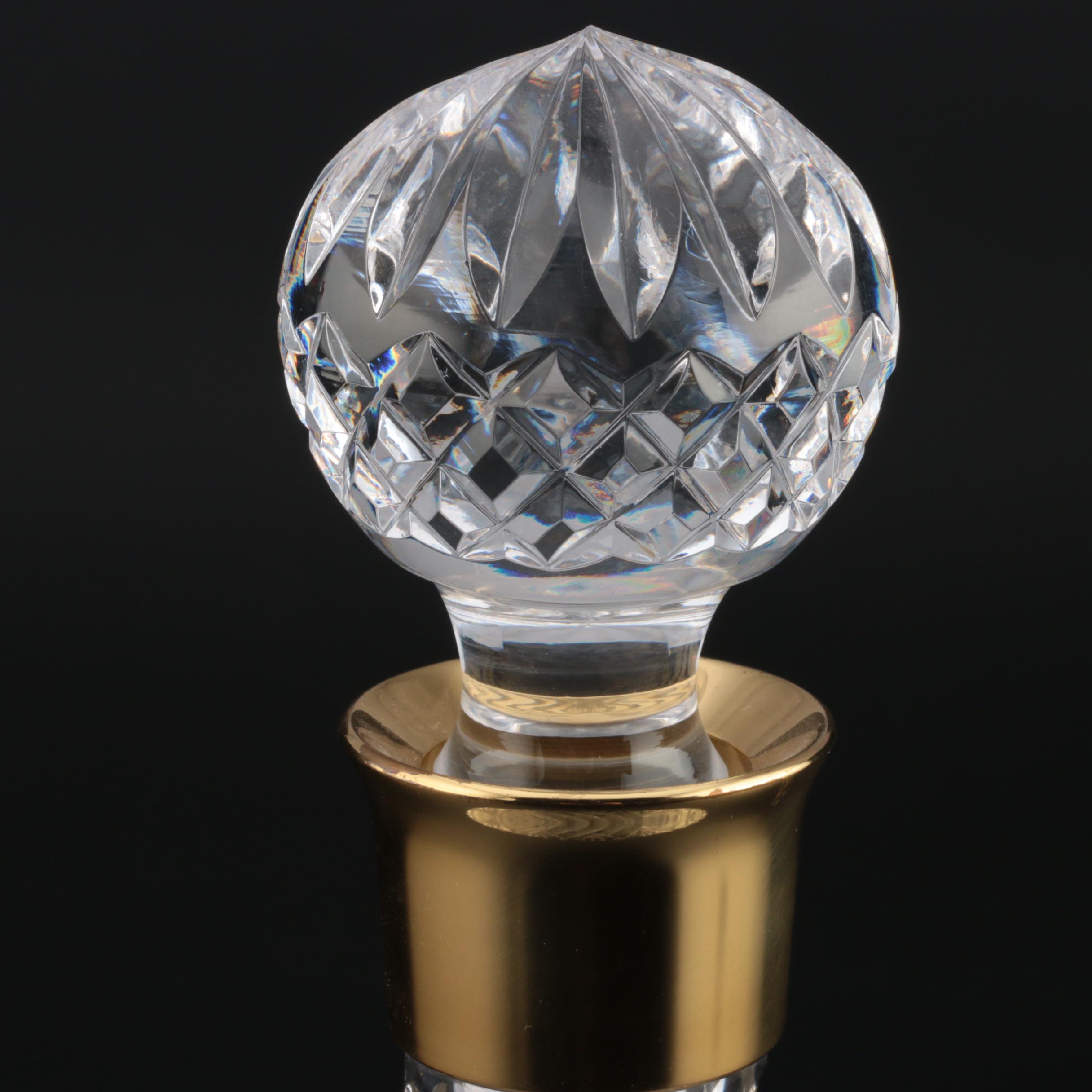 Waterford Crystal Bar Set with Ships Decanter, Old Fashioneds, and Wood Tray