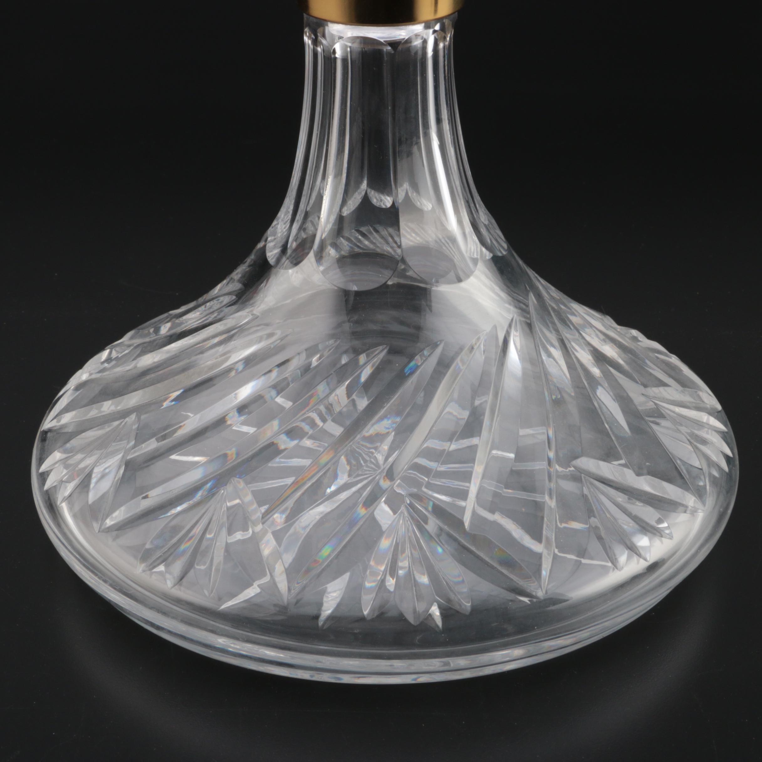 Waterford Crystal Bar Set with Ships Decanter, Old Fashioneds, and Wood Tray