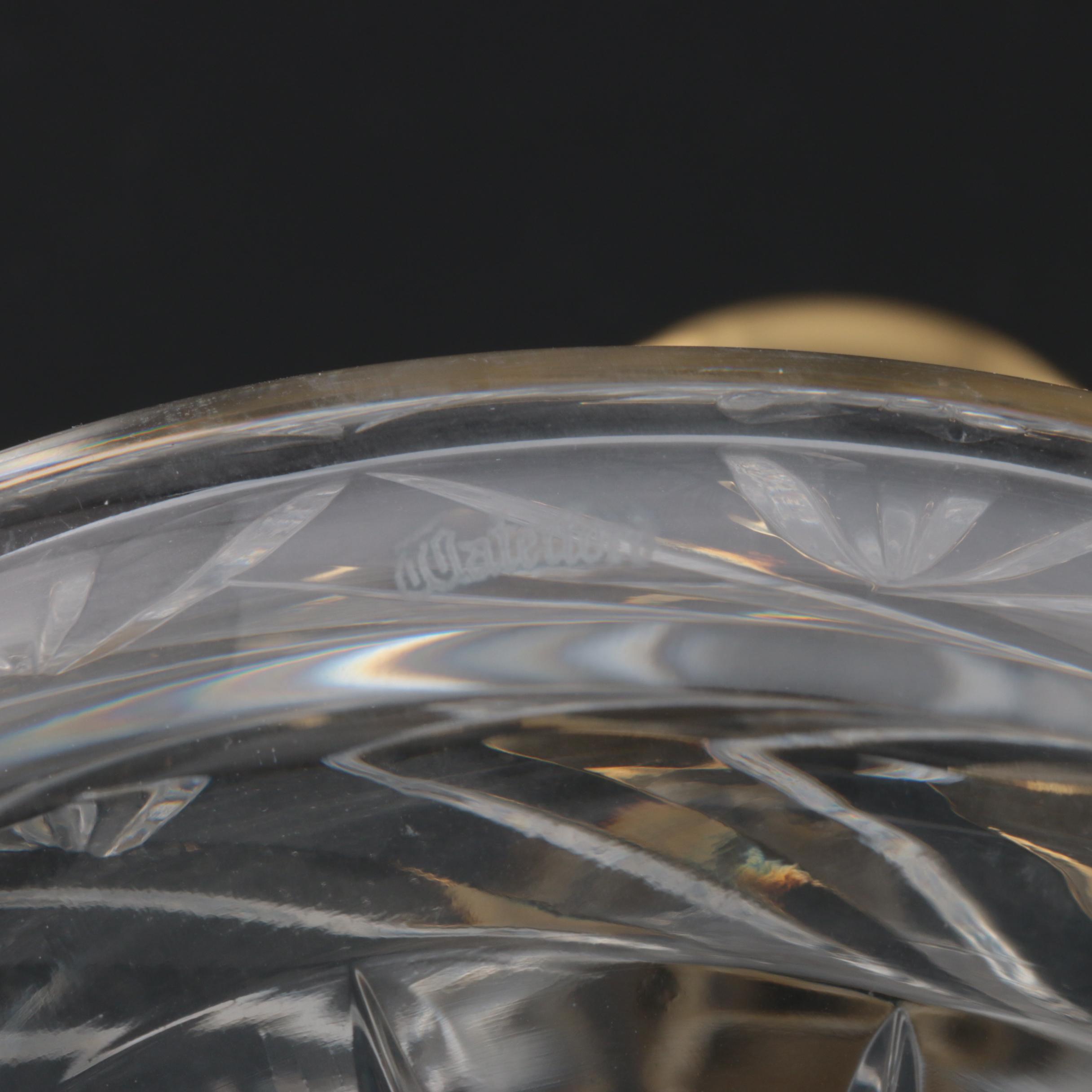 Waterford Crystal Bar Set with Ships Decanter, Old Fashioneds, and Wood Tray