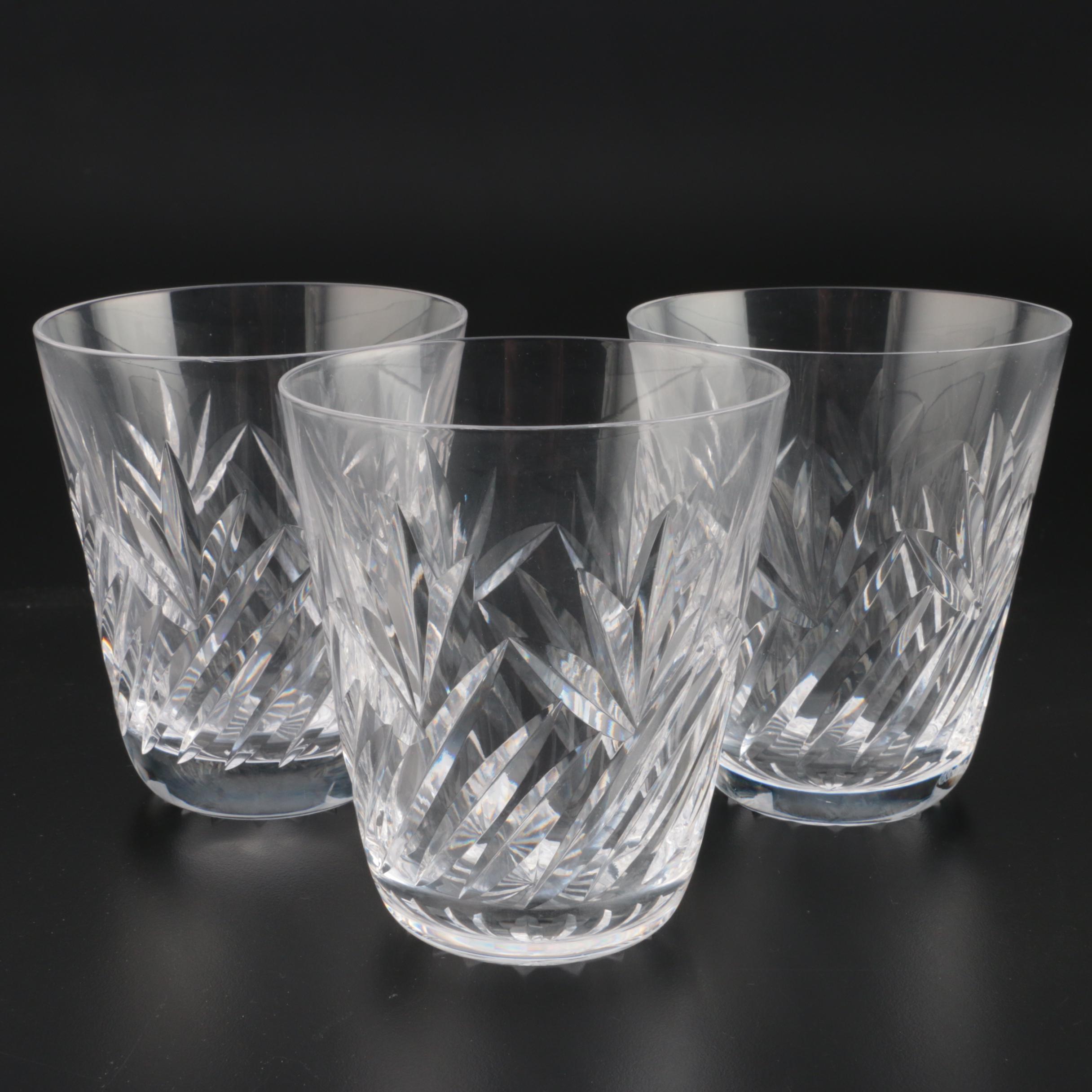 Waterford Crystal Bar Set with Ships Decanter, Old Fashioneds, and Wood Tray