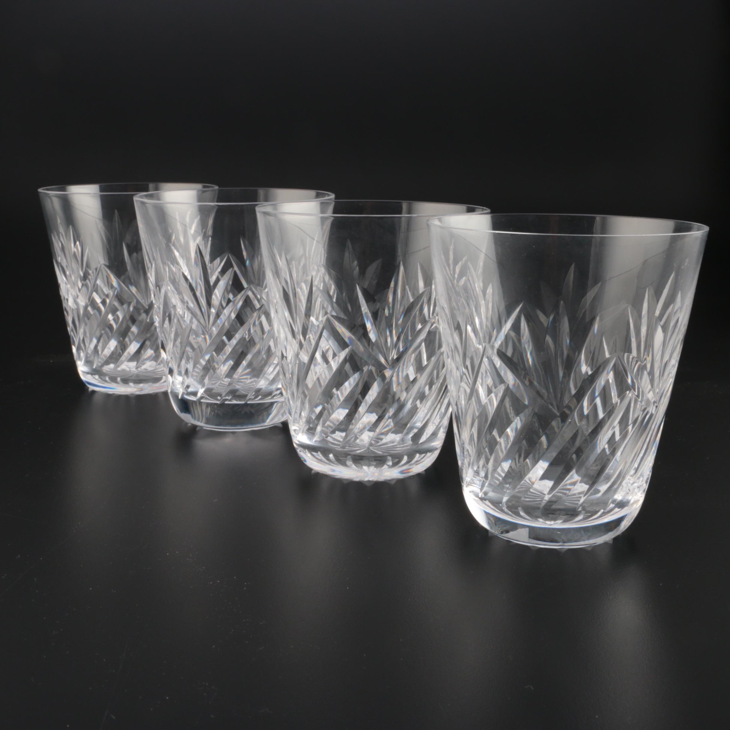 Waterford Crystal Bar Set with Ships Decanter, Old Fashioneds, and Wood Tray