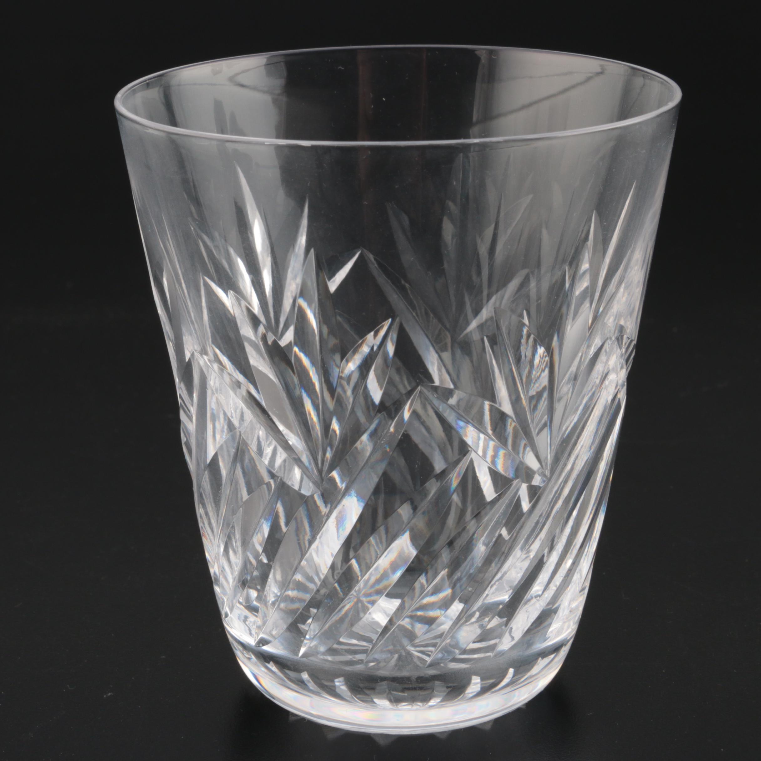 Waterford Crystal Bar Set with Ships Decanter, Old Fashioneds, and Wood Tray