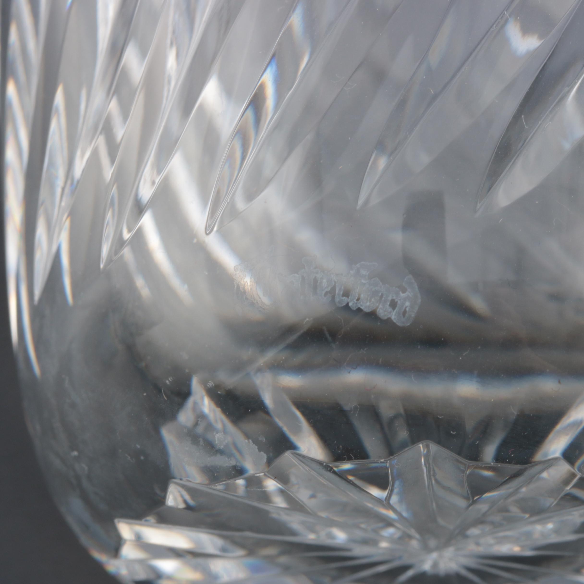 Waterford Crystal Bar Set with Ships Decanter, Old Fashioneds, and Wood Tray