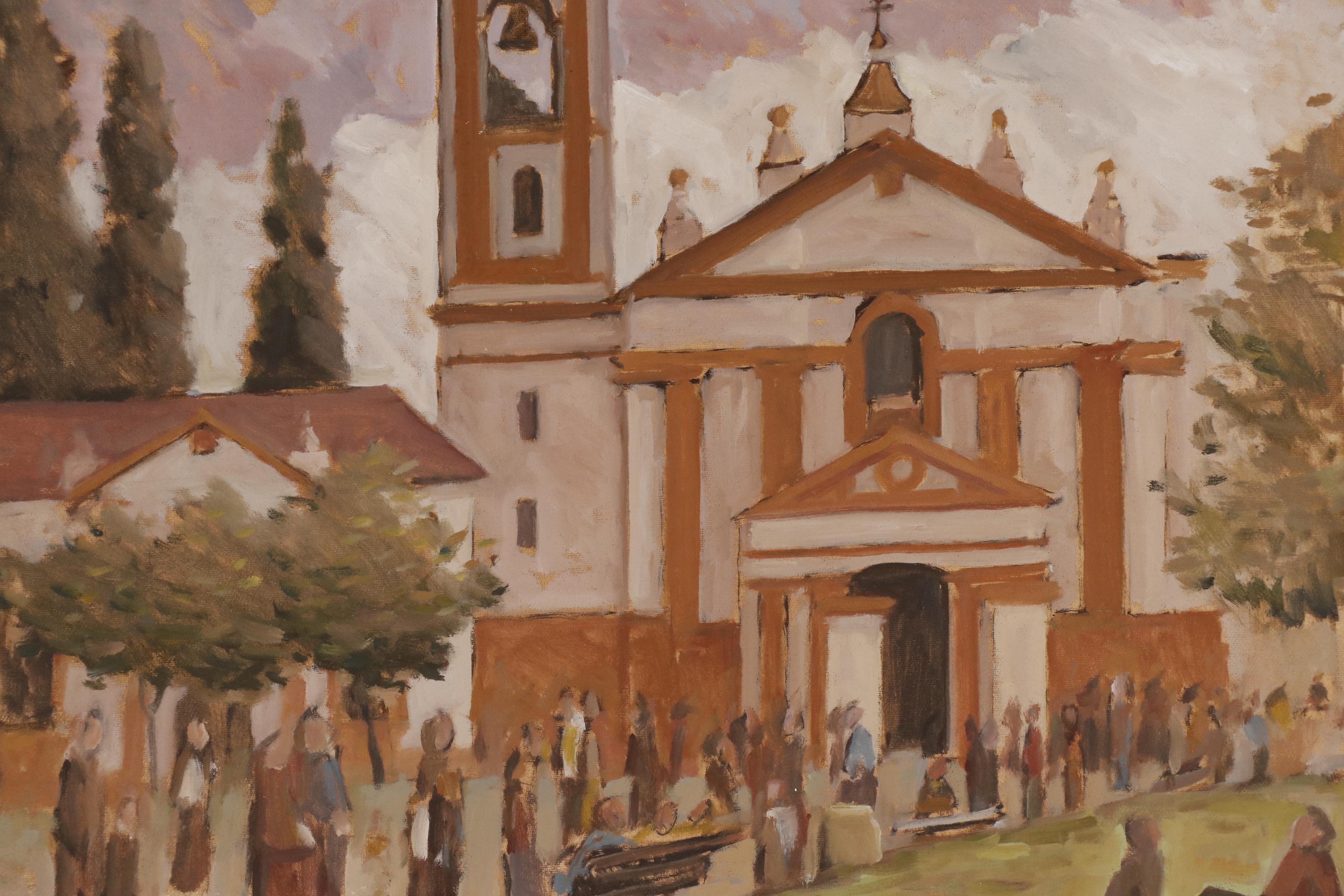 Juanillo Gonzalez Oil Painting of Mission "Día de Otoño", 1985