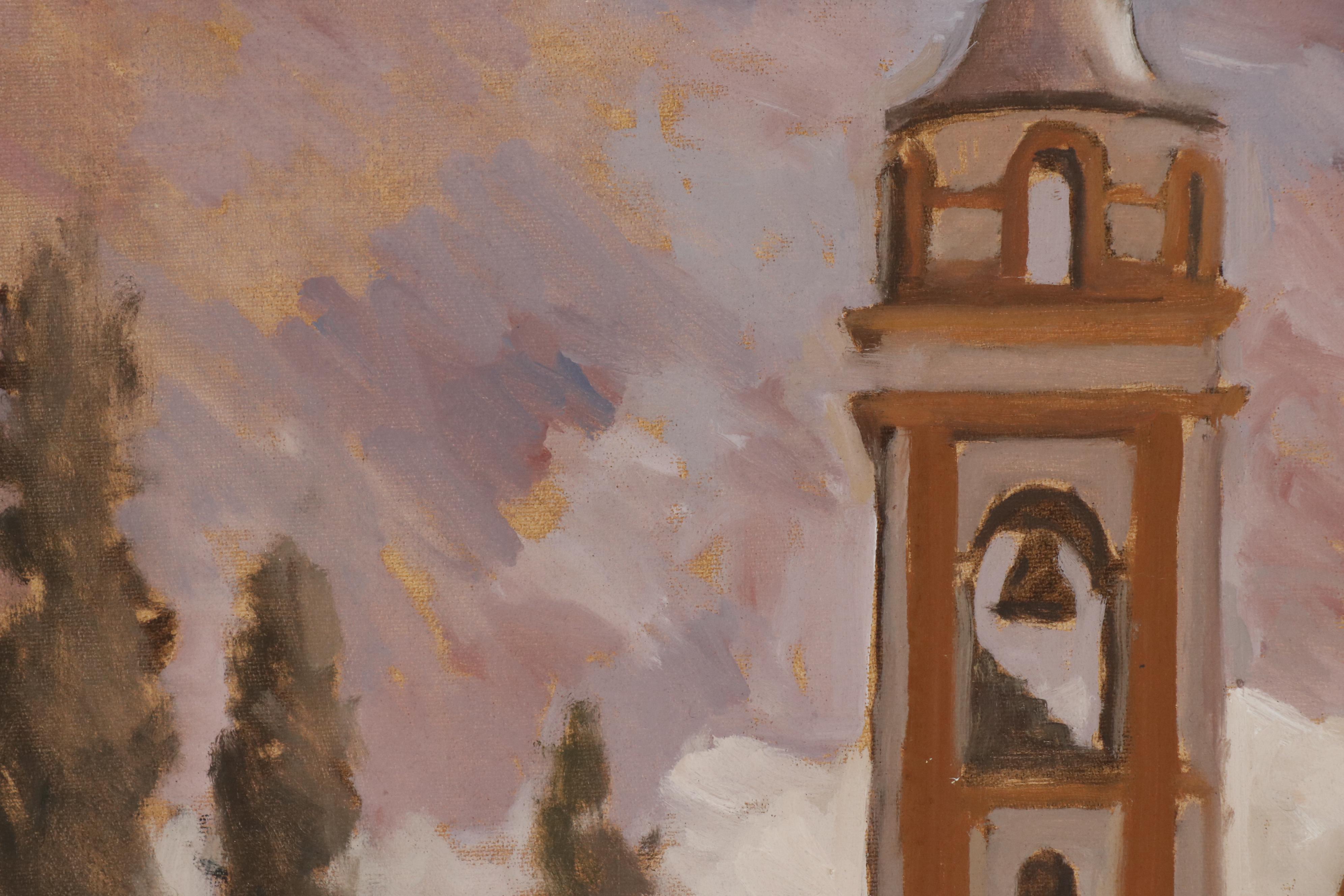 Juanillo Gonzalez Oil Painting of Mission "Día de Otoño", 1985