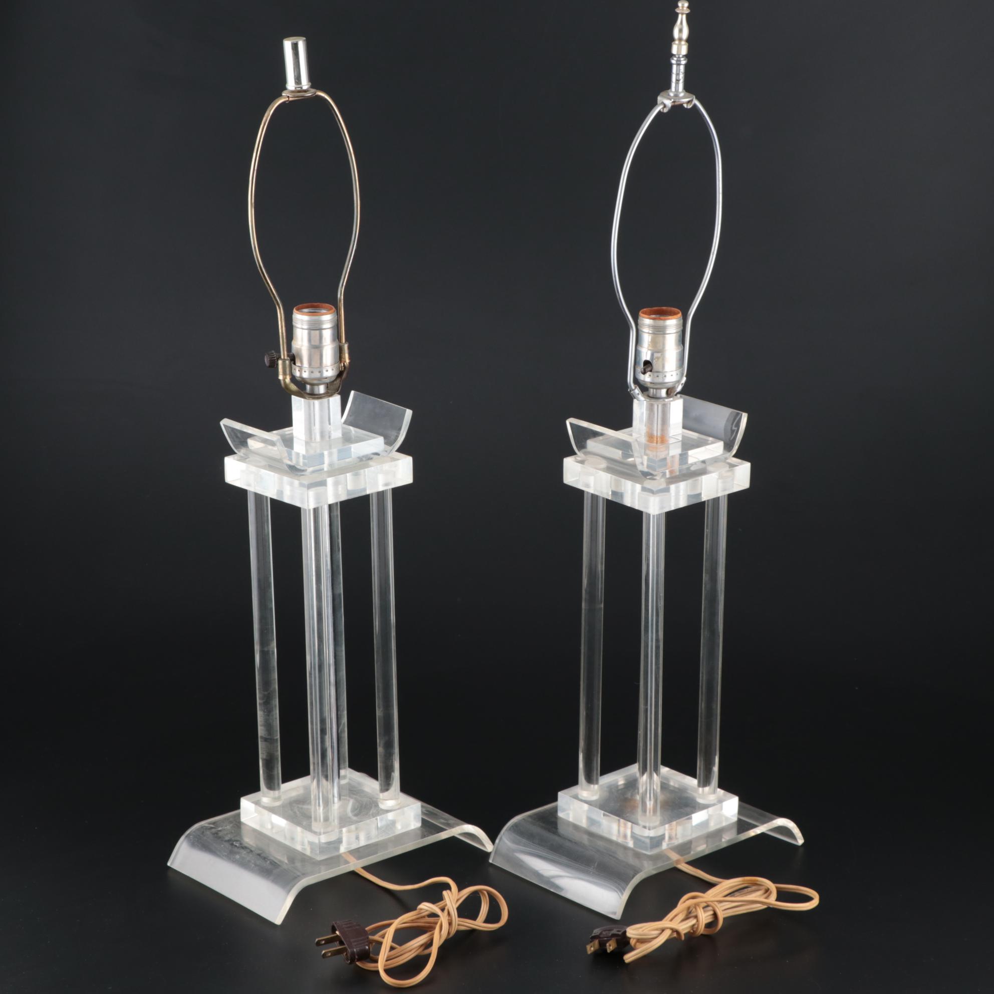 Pair of Mid Century Modern Lucite Table Lamps