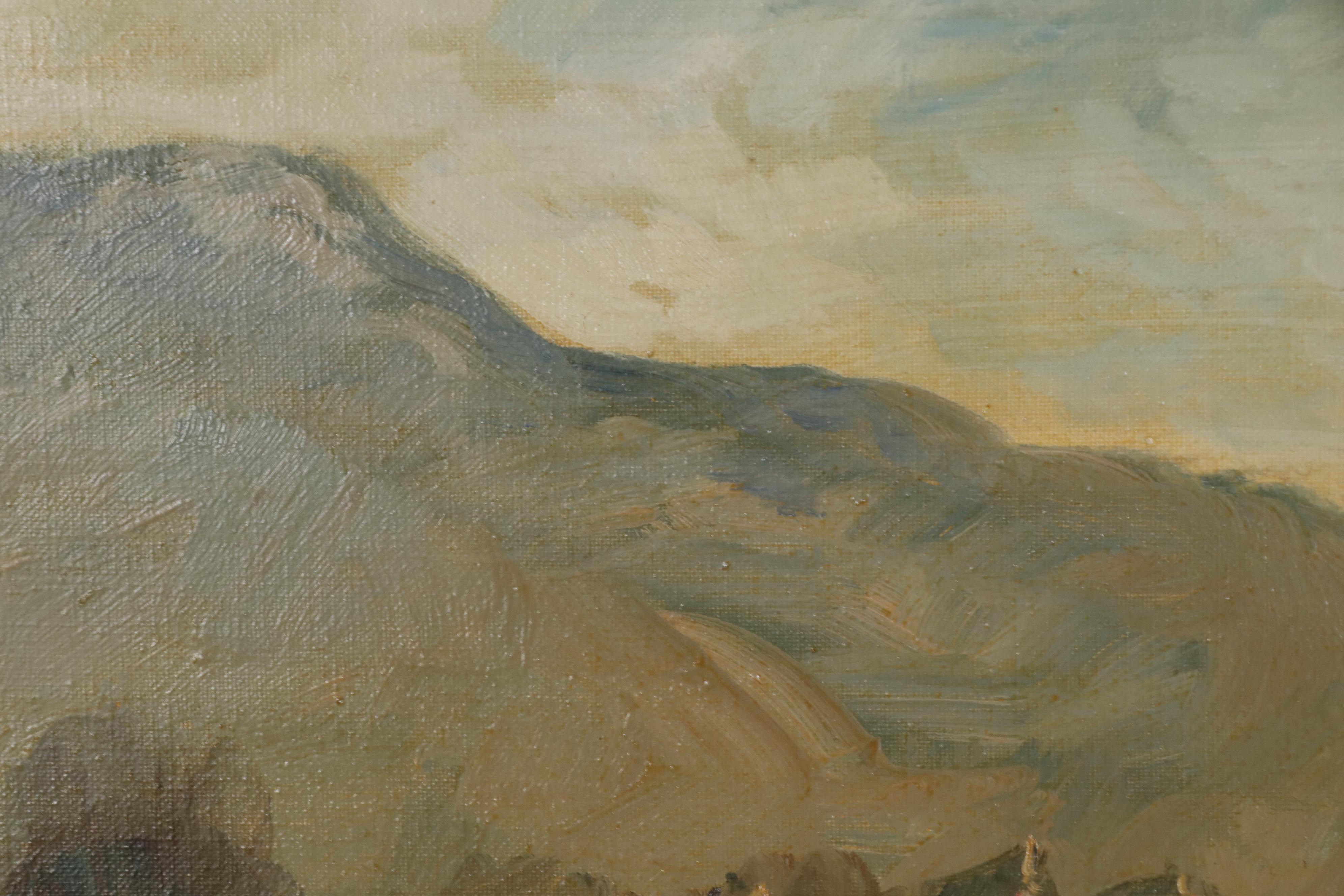 Luigi Bracchi Oil Painting of Landscape with Village, Mid 20th Century