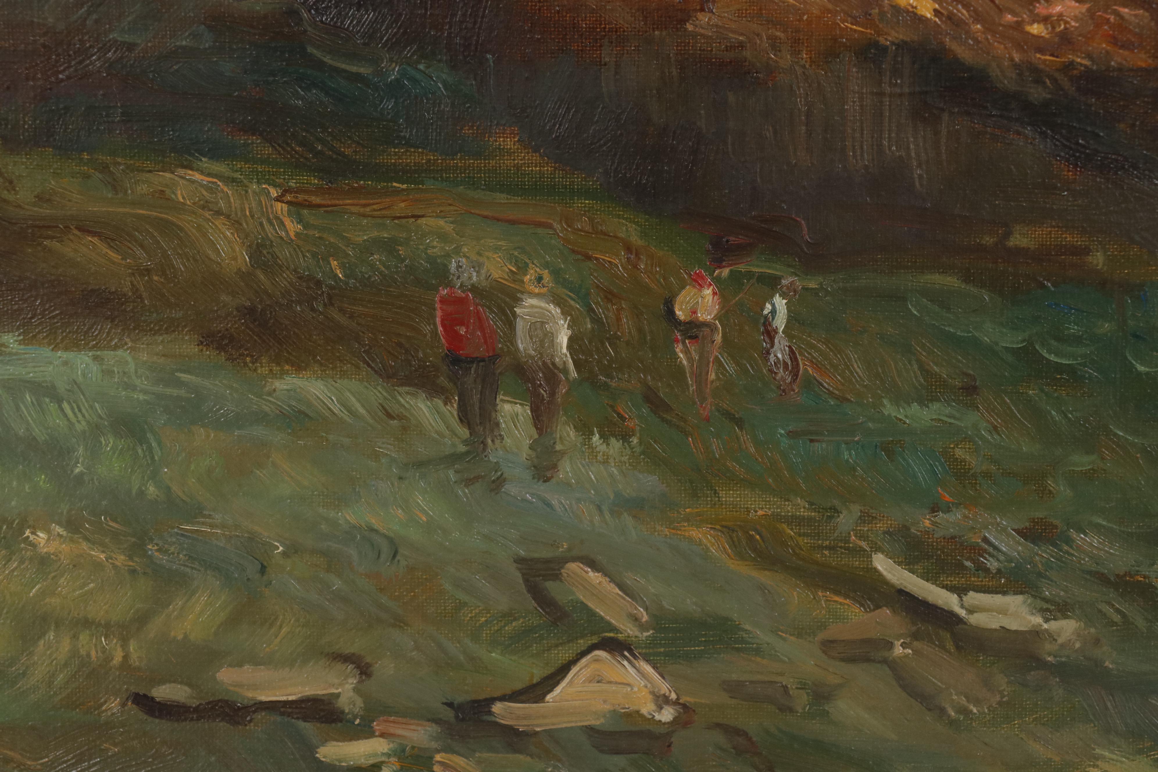 Luigi Bracchi Oil Painting of Landscape with Village, Mid 20th Century