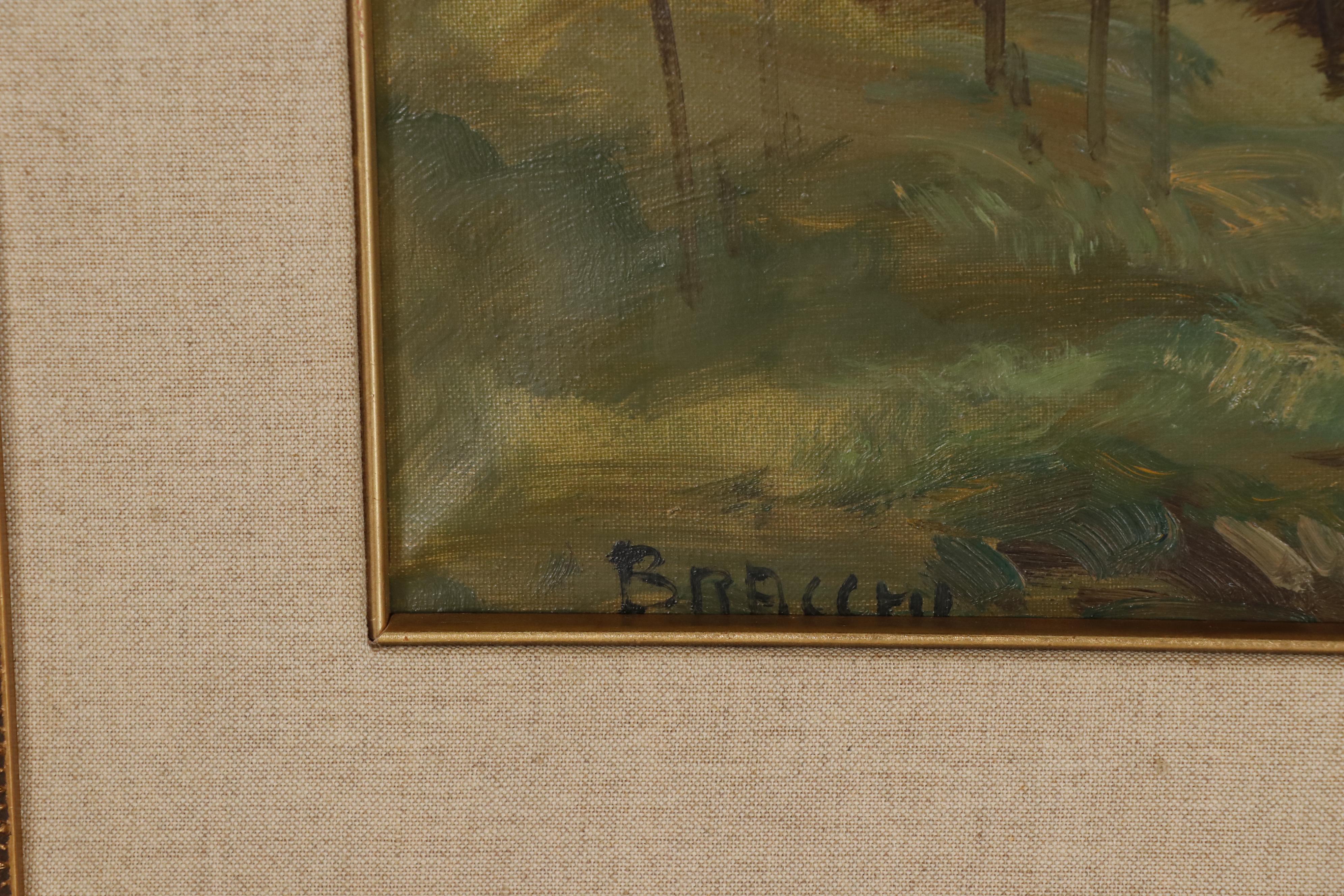 Luigi Bracchi Oil Painting of Landscape with Village, Mid 20th Century