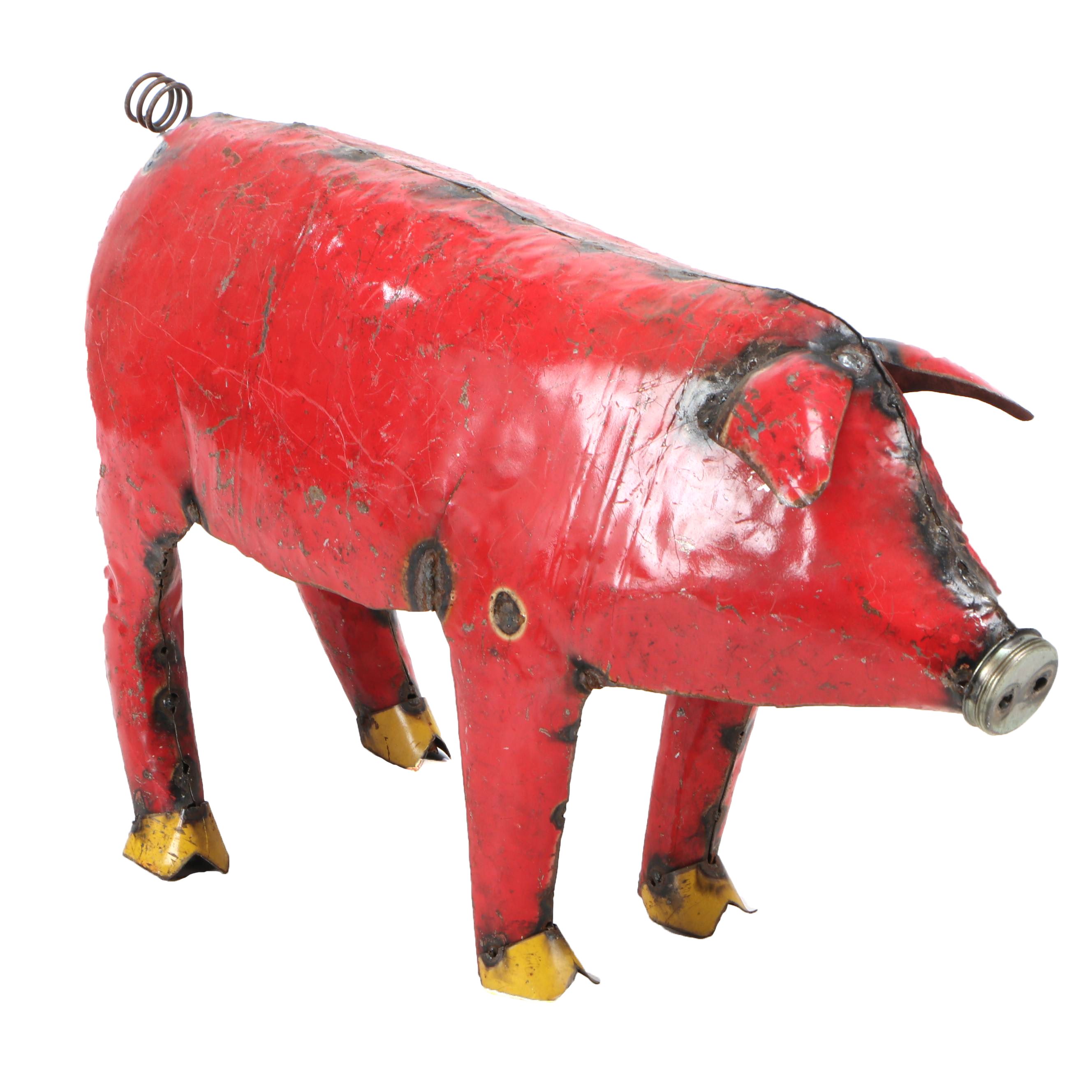 Mexican Folk Art Scrap Metal Pig Sculpture