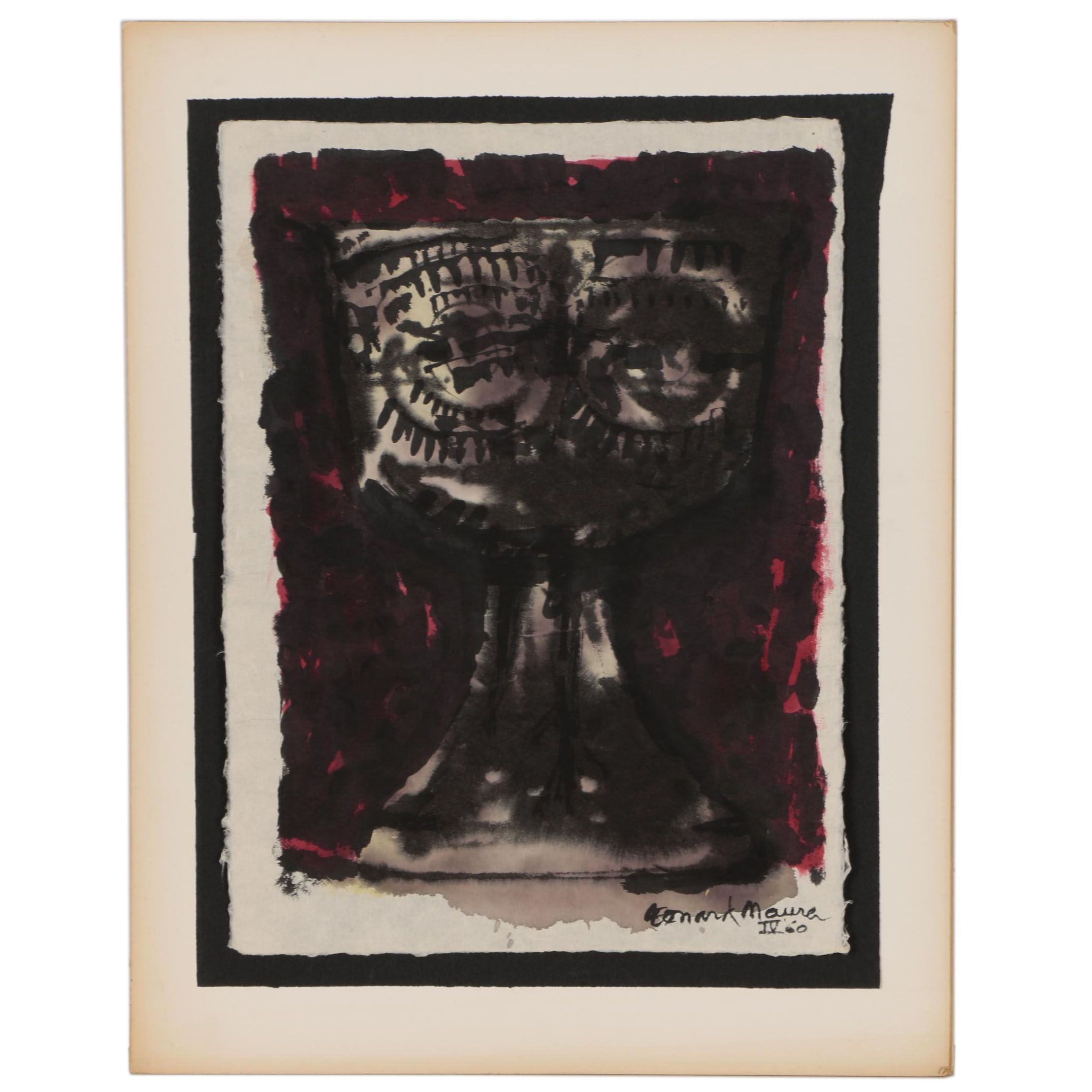 Leonard Maurer Abstract Mixed Media Painting, Mid-20th Century