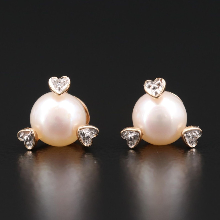 14K Gold Pearl and Diamond Earrings